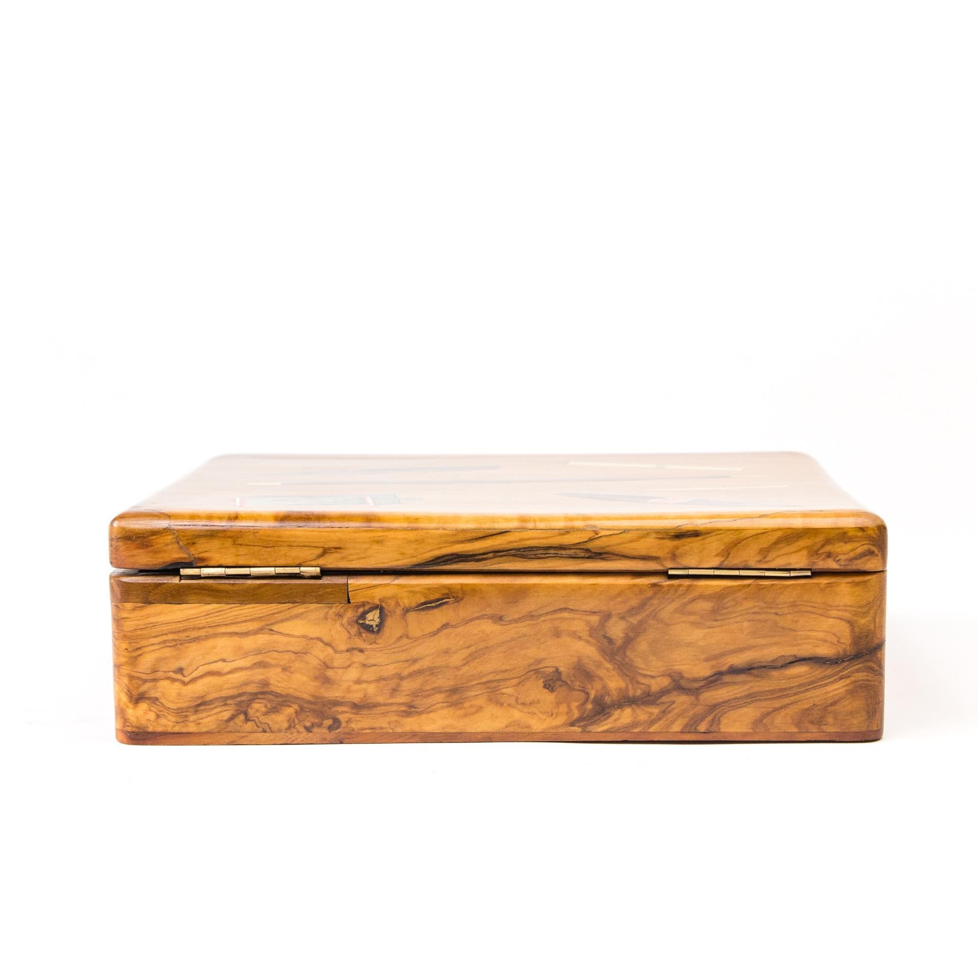 European Wooden Hand Painted Tobacco Box, circa 1910 For Sale