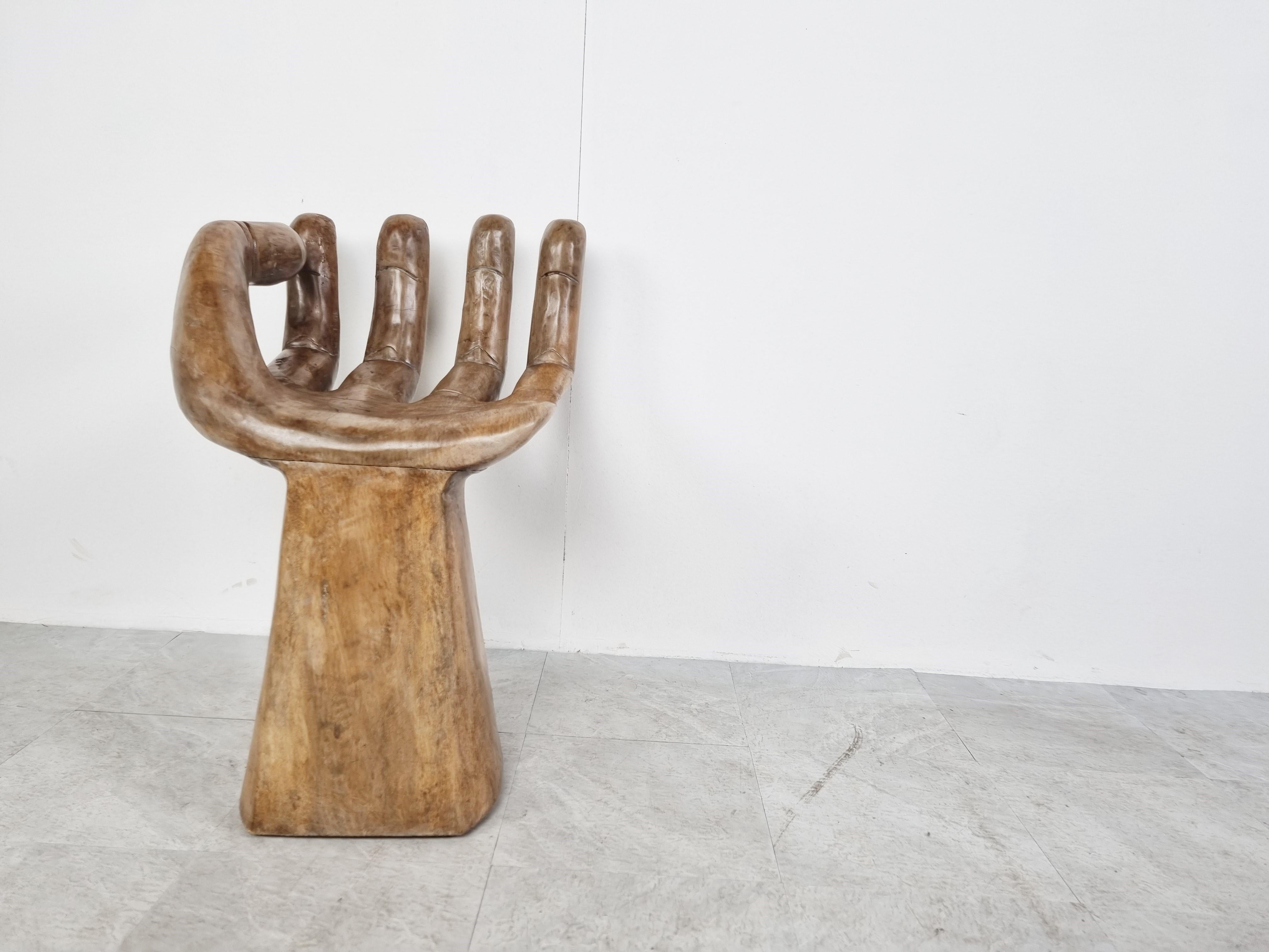 Asian Wooden Hand Shaped Chair, 1970s