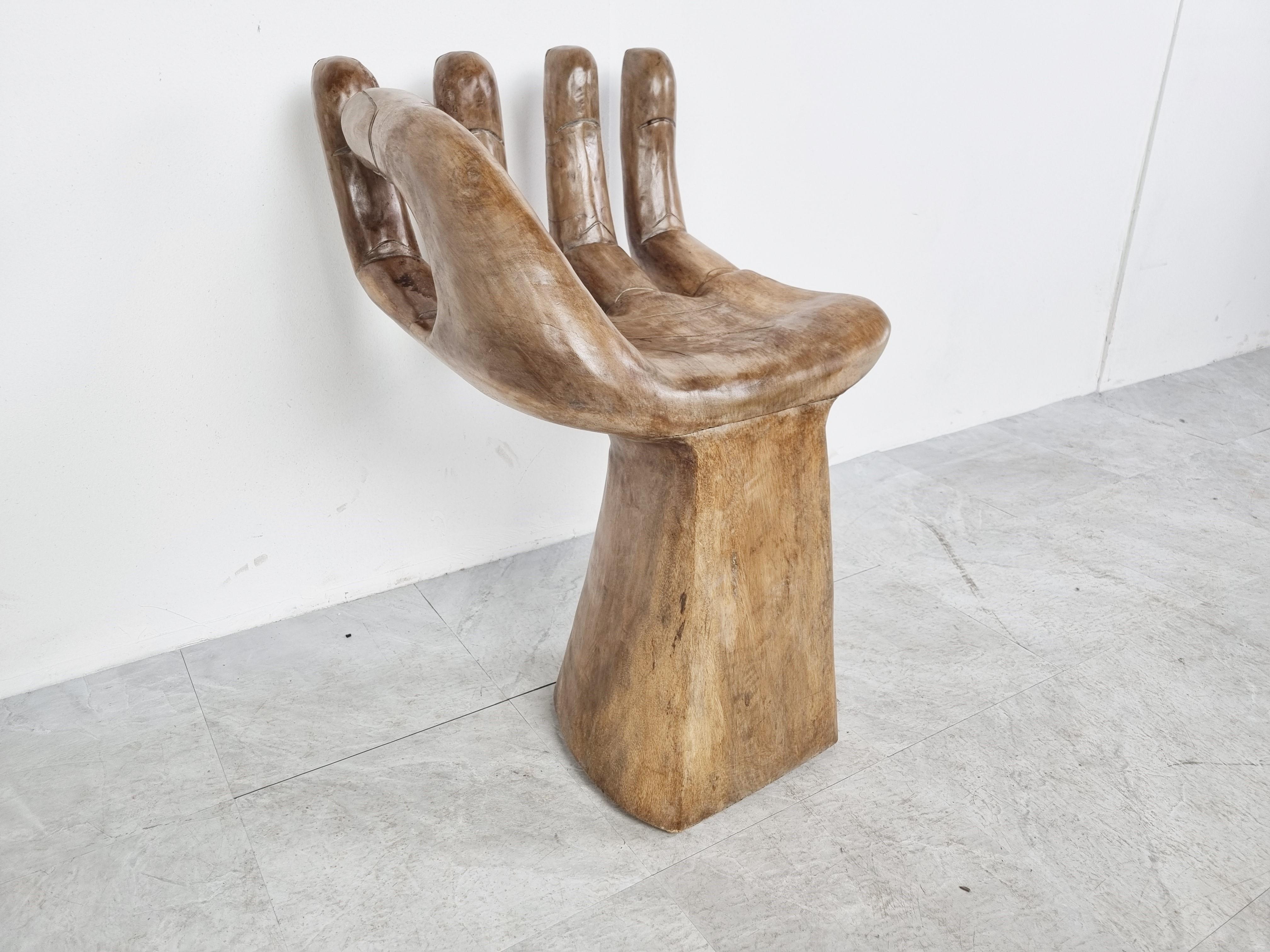 Late 20th Century Wooden Hand Shaped Chair, 1970s