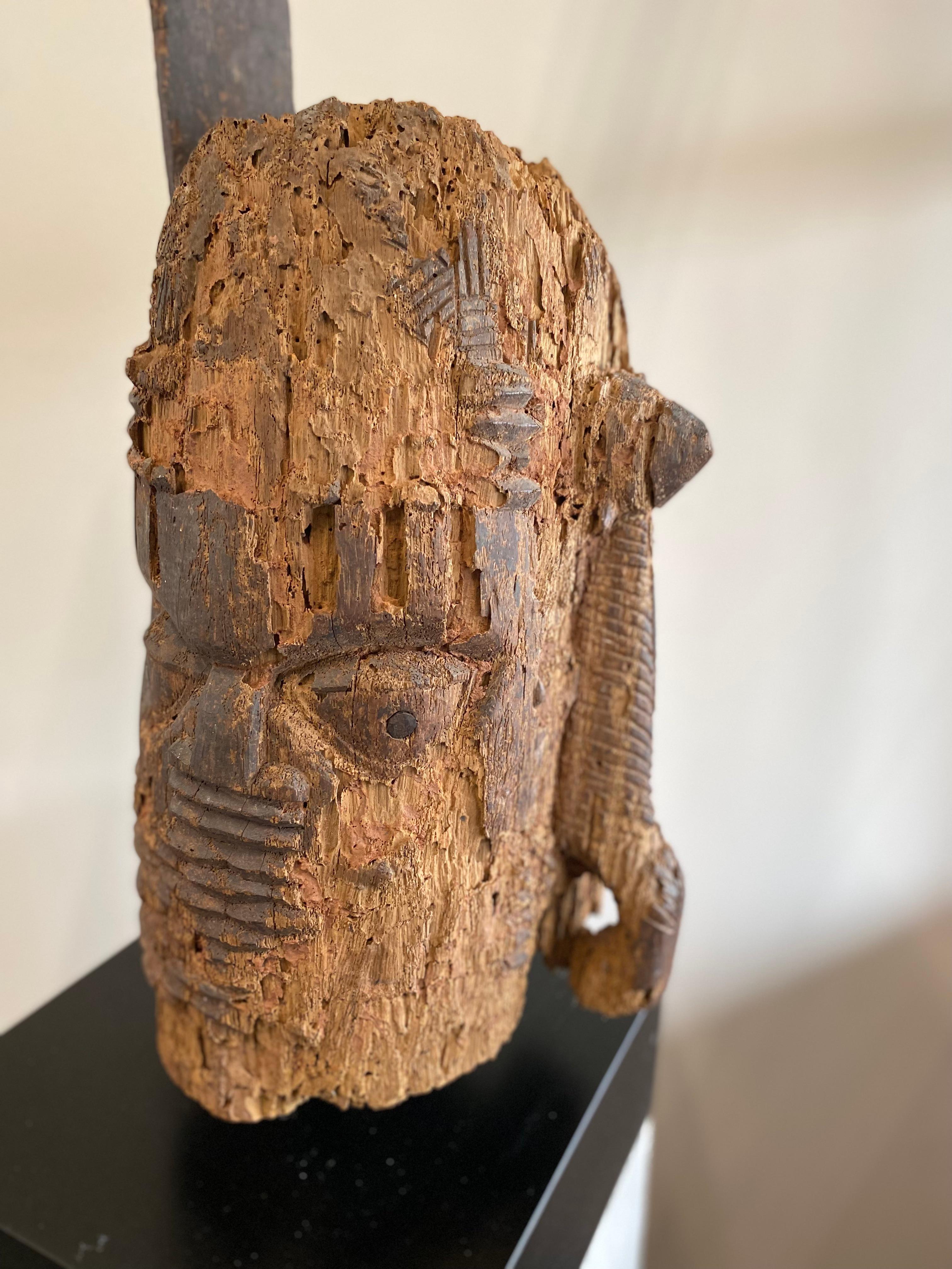 Wooden Head, Edo People, Benin Nigeria with Stand For Sale 3