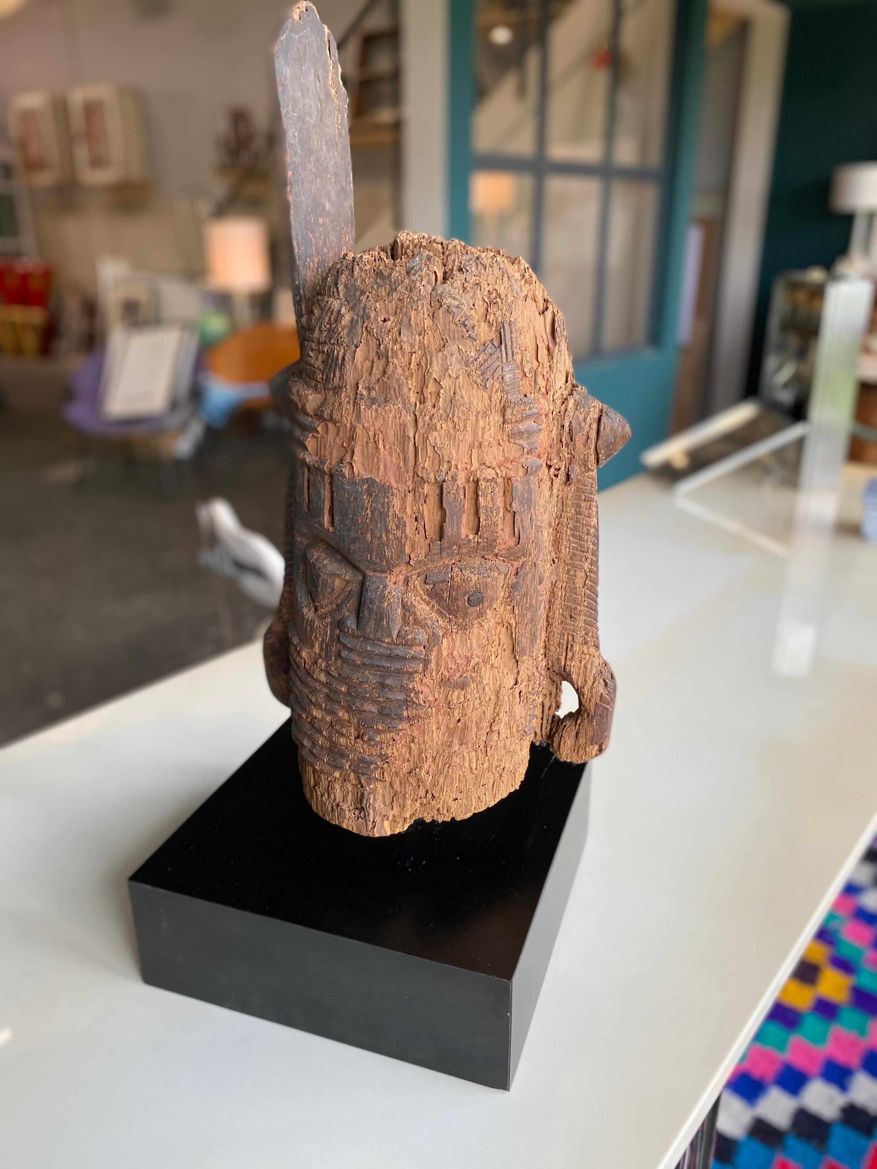 Wooden Head, Edo People, Benin Nigeria with Stand For Sale 6