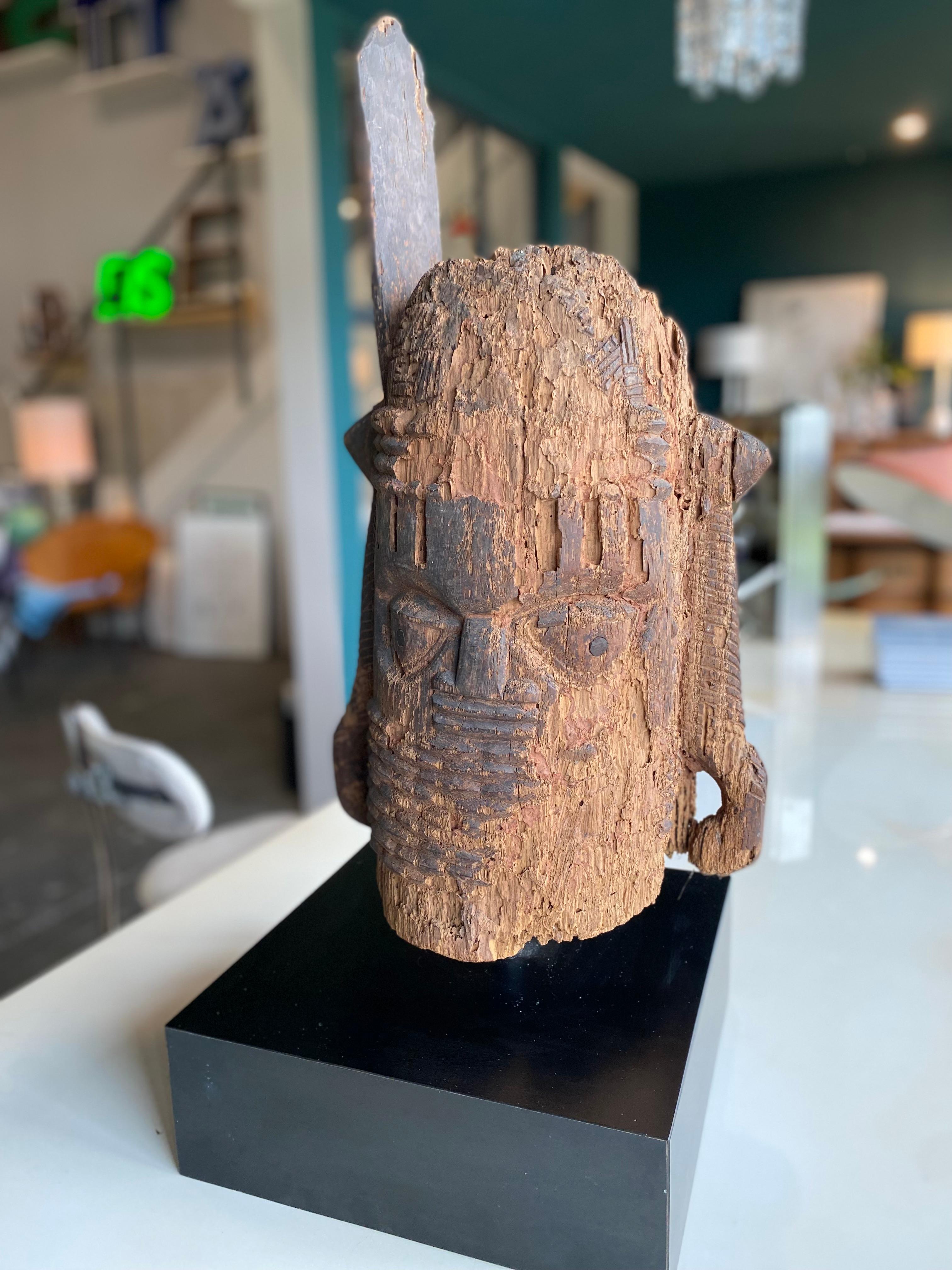 Wooden Head, Edo People, Benin Nigeria with Stand For Sale 10