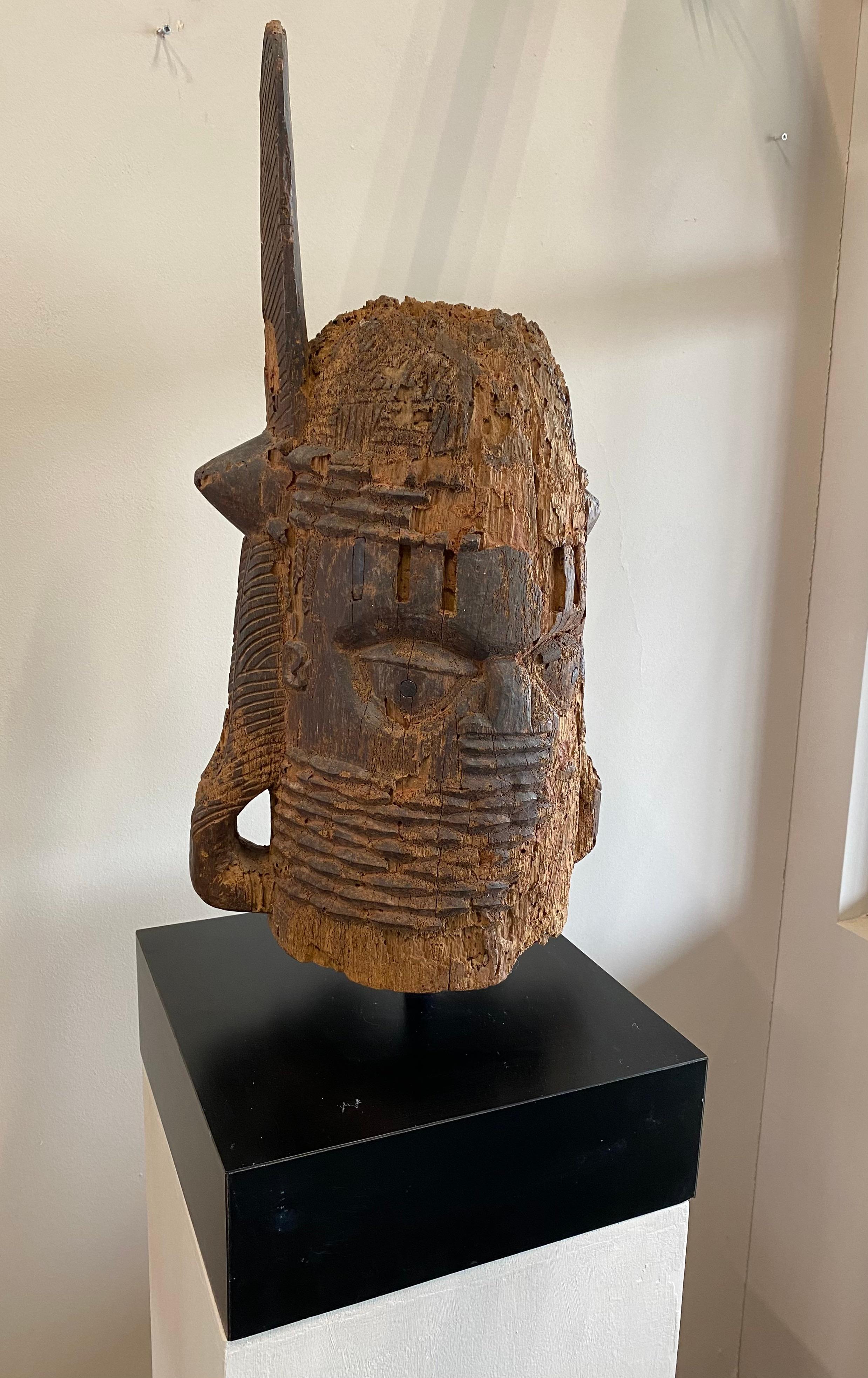 Carved Wooden Head, Edo People, Benin Nigeria with Stand For Sale