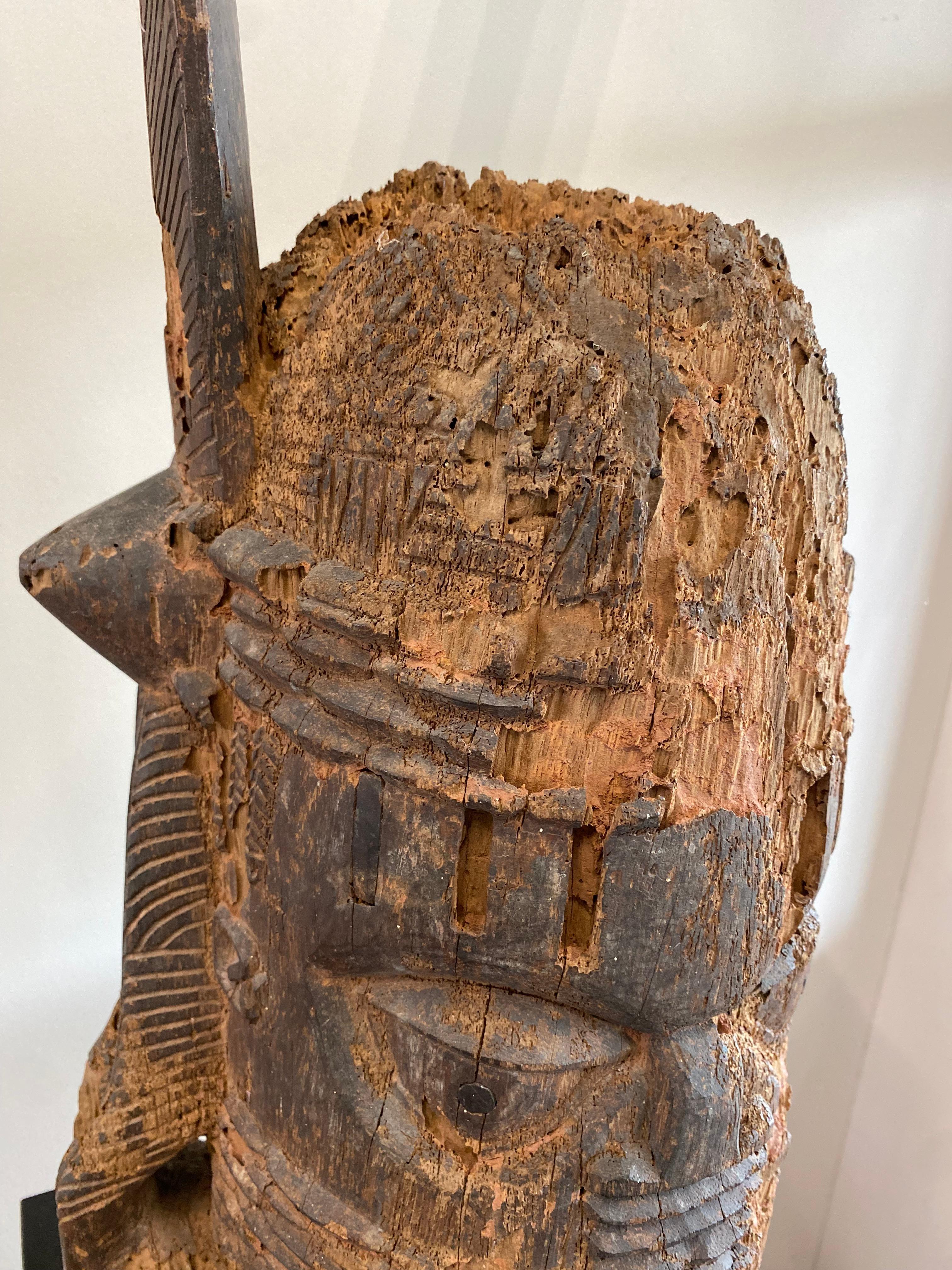 19th Century Wooden Head, Edo People, Benin Nigeria with Stand For Sale
