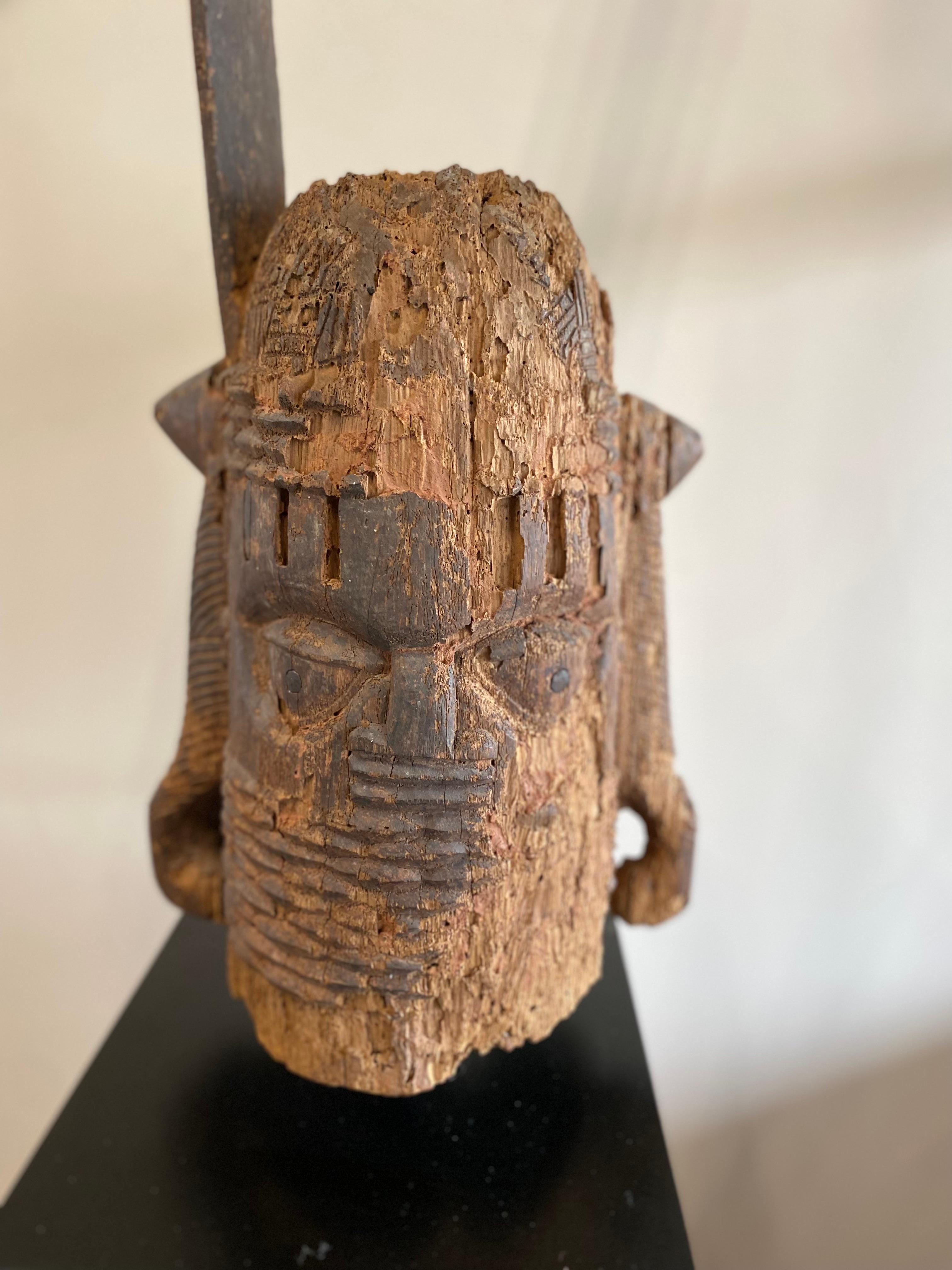 Hardwood Wooden Head, Edo People, Benin Nigeria with Stand For Sale