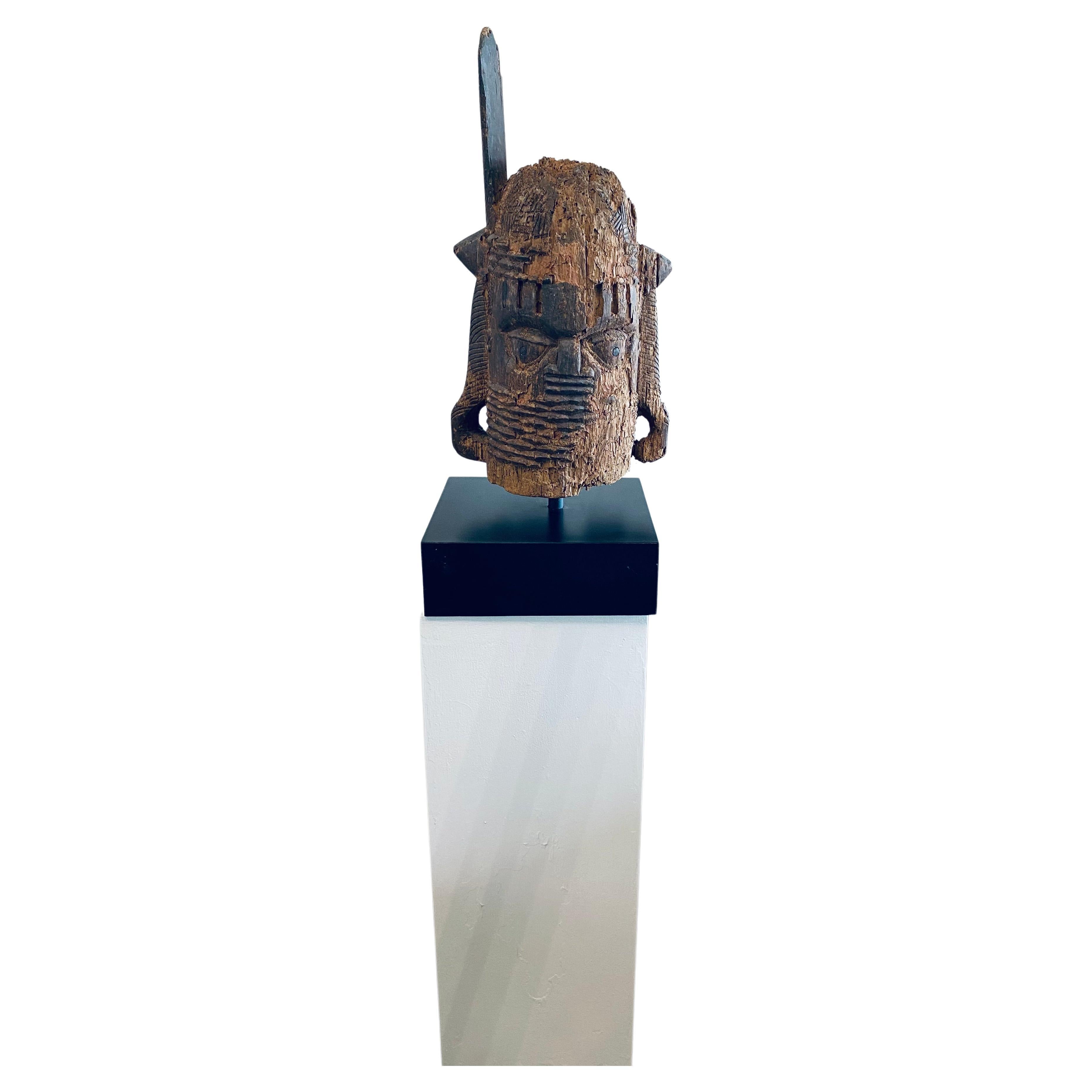 Wooden Head, Edo People, Benin Nigeria with Stand For Sale