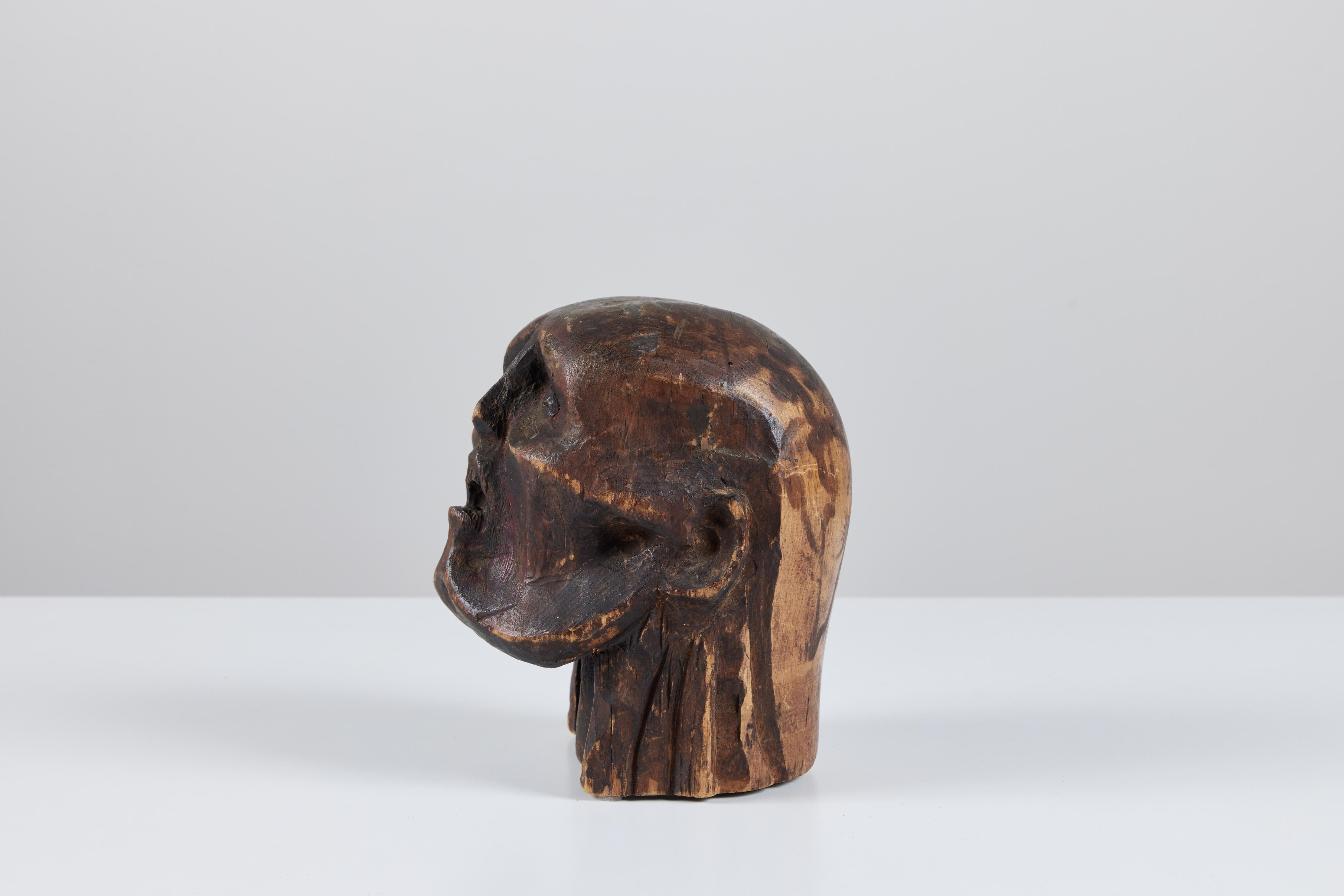 Wooden Head Sculpture In Good Condition In Los Angeles, CA