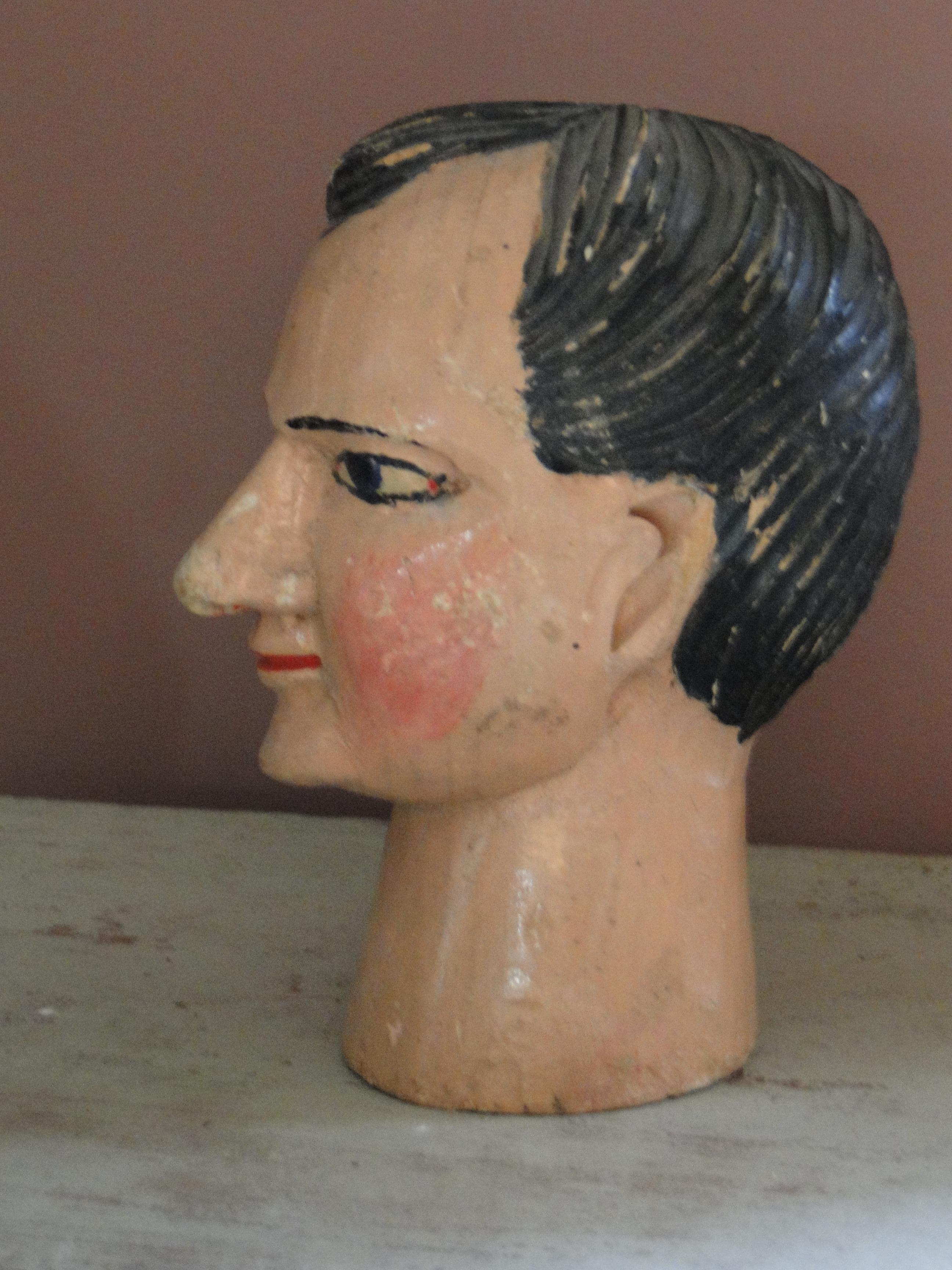European Wooden Head Sculptured and Painted
