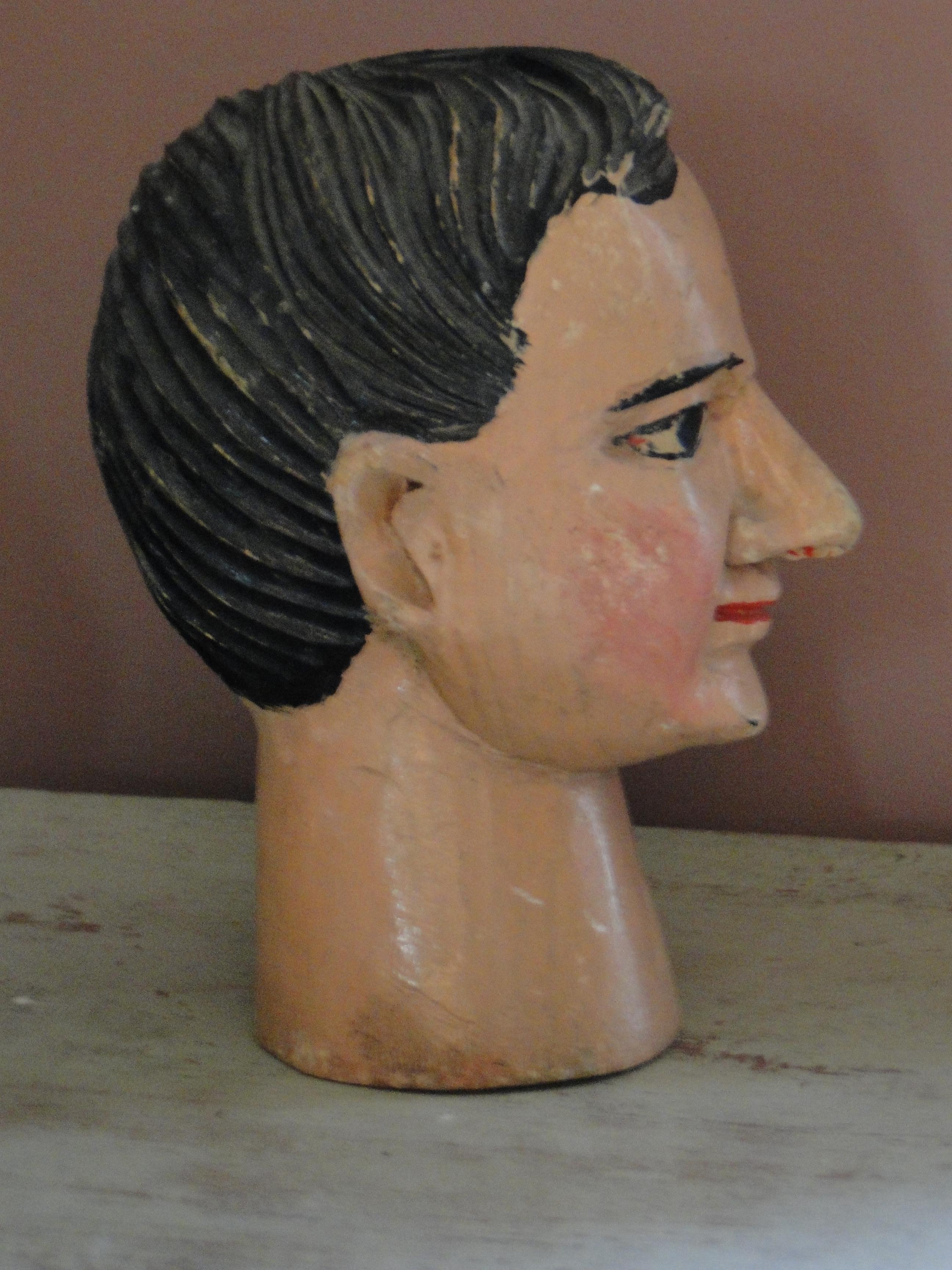 Wooden Head Sculptured and Painted In Fair Condition In Sames, FR