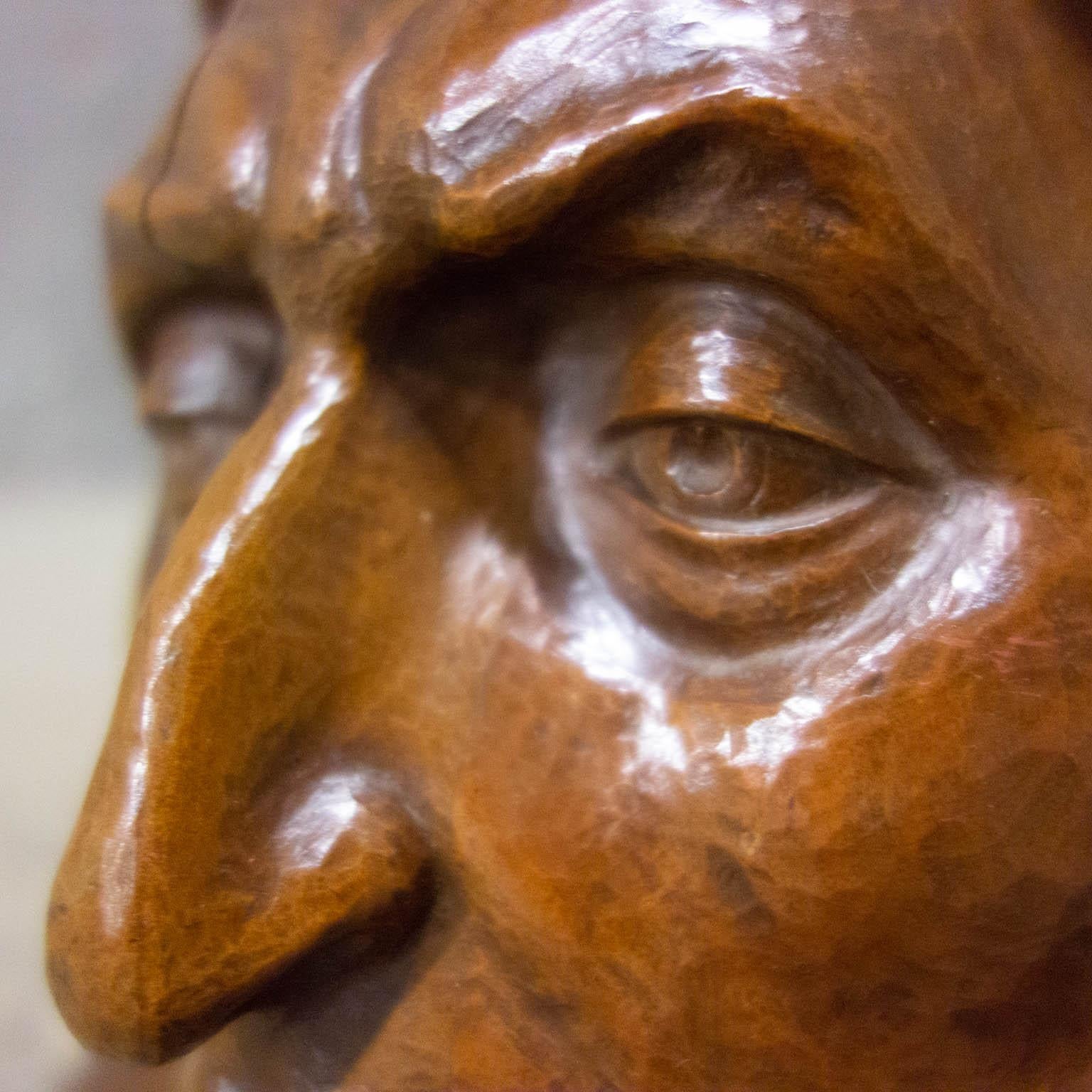 Wooden Head Statue of Danté Alighieri, Hand Made Arts & Crafts, Germany, 1880 3