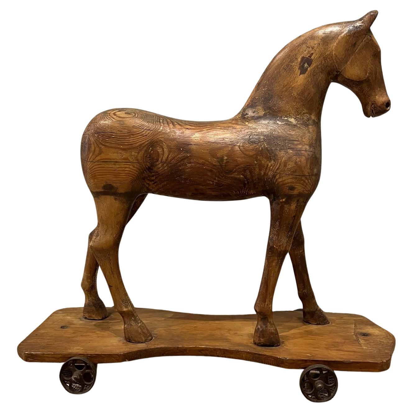 Caballo de madera tallada francesa siglo XIX