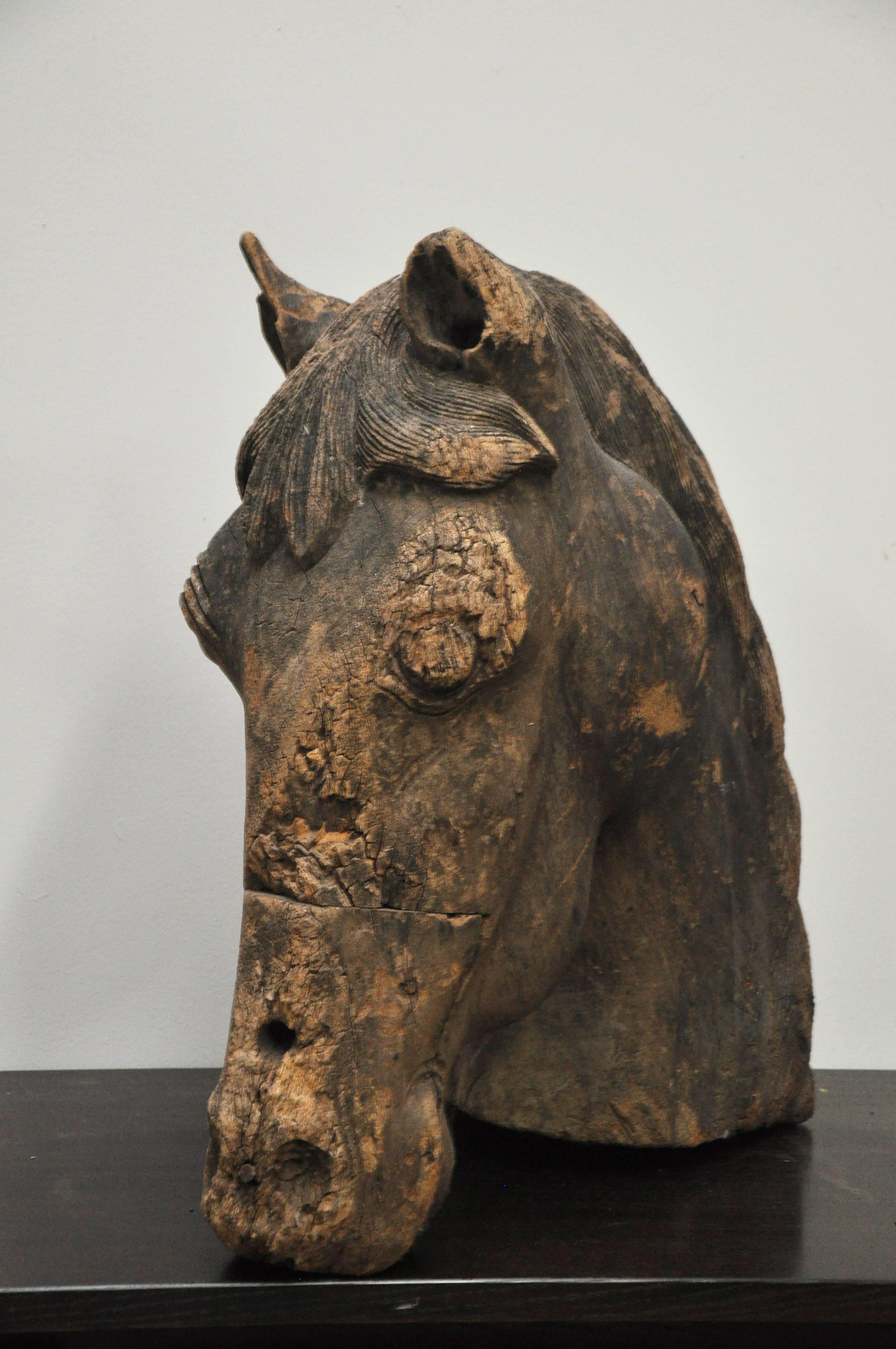 Primitive Wooden Horse Head