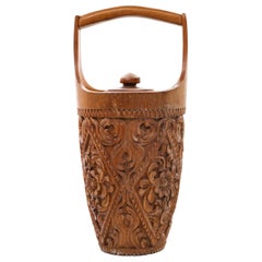 Vintage Wooden Ice Bucket, Oriental Manufacture, Mid-20th Century