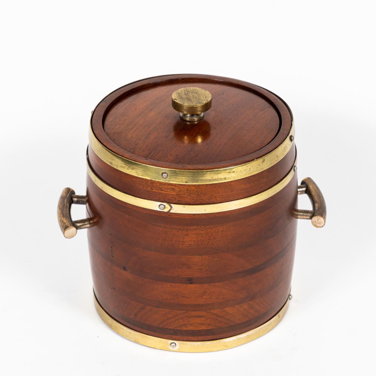 Art Deco Wooden Ice Bucket with Brass Fittings from England, circa 1920