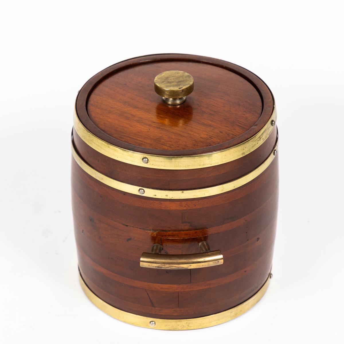 English Wooden Ice Bucket with Brass Fittings from England, circa 1920