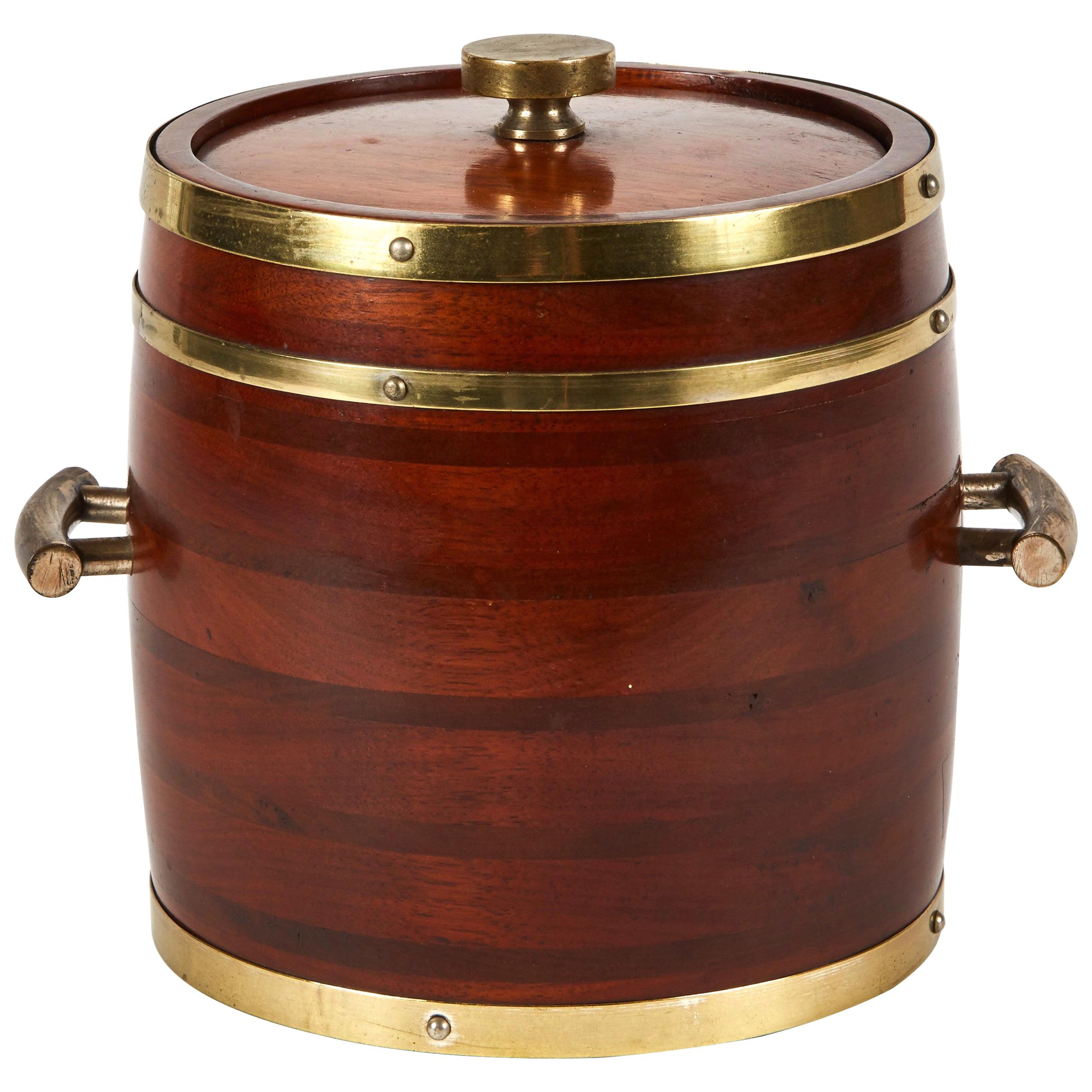 Wooden Ice Bucket with Brass Fittings from England, circa 1920