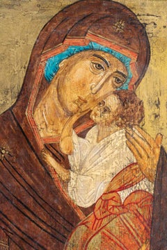 Wooden Icon, Russian Religious Art, 20th Century.