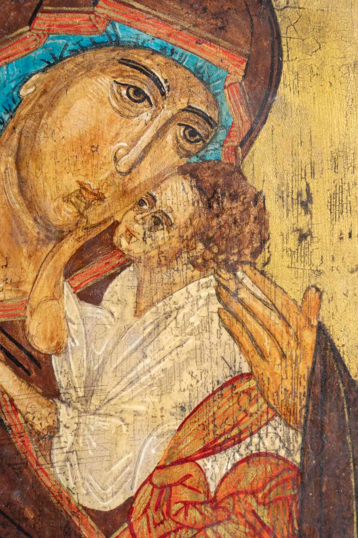 Hand-Painted Wooden Icon, Russian Religious Art, 20th Century. For Sale