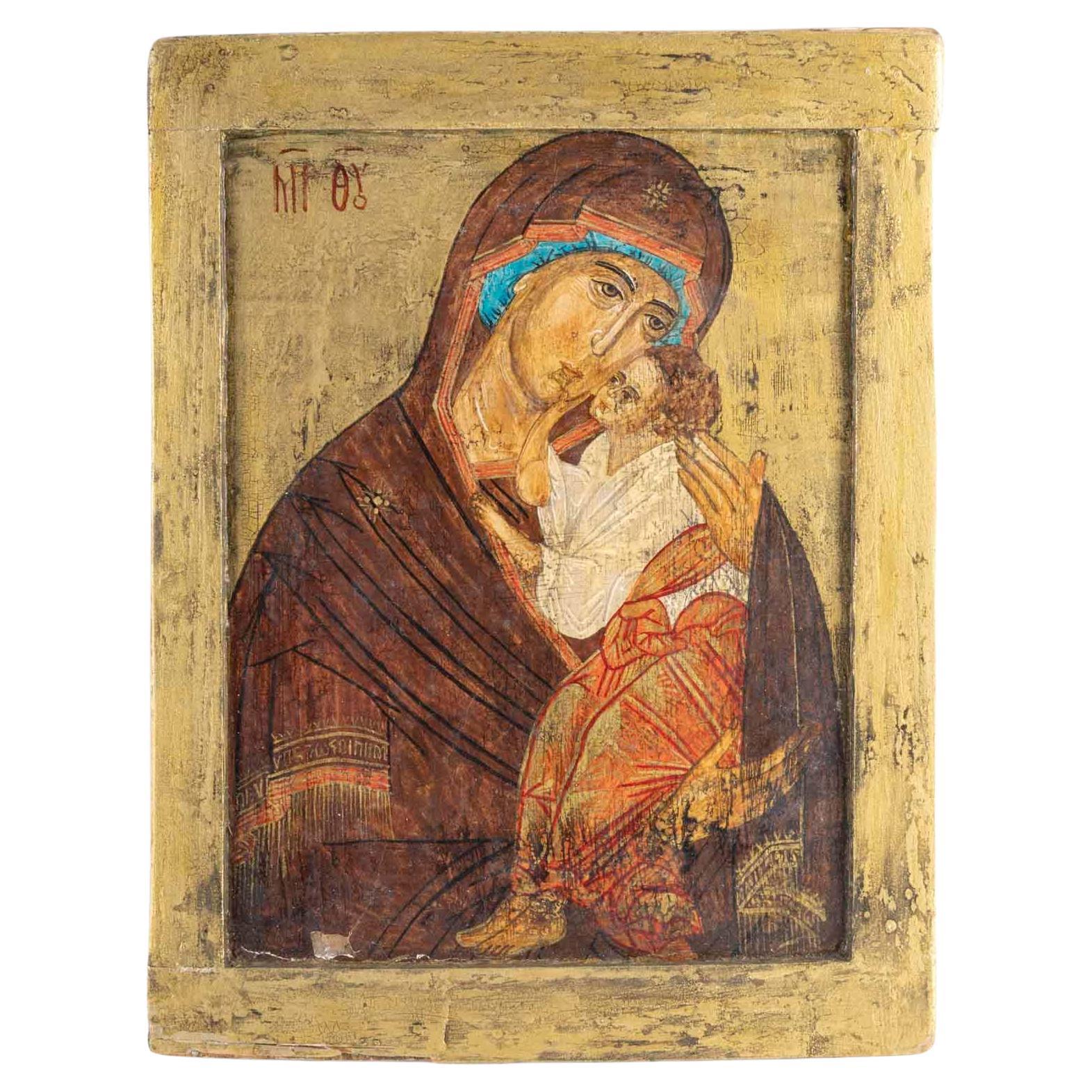 Wooden Icon, Russian Religious Art, 20th Century. For Sale