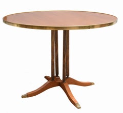 Wooden Italian Round Table with Brass Columns, 1950