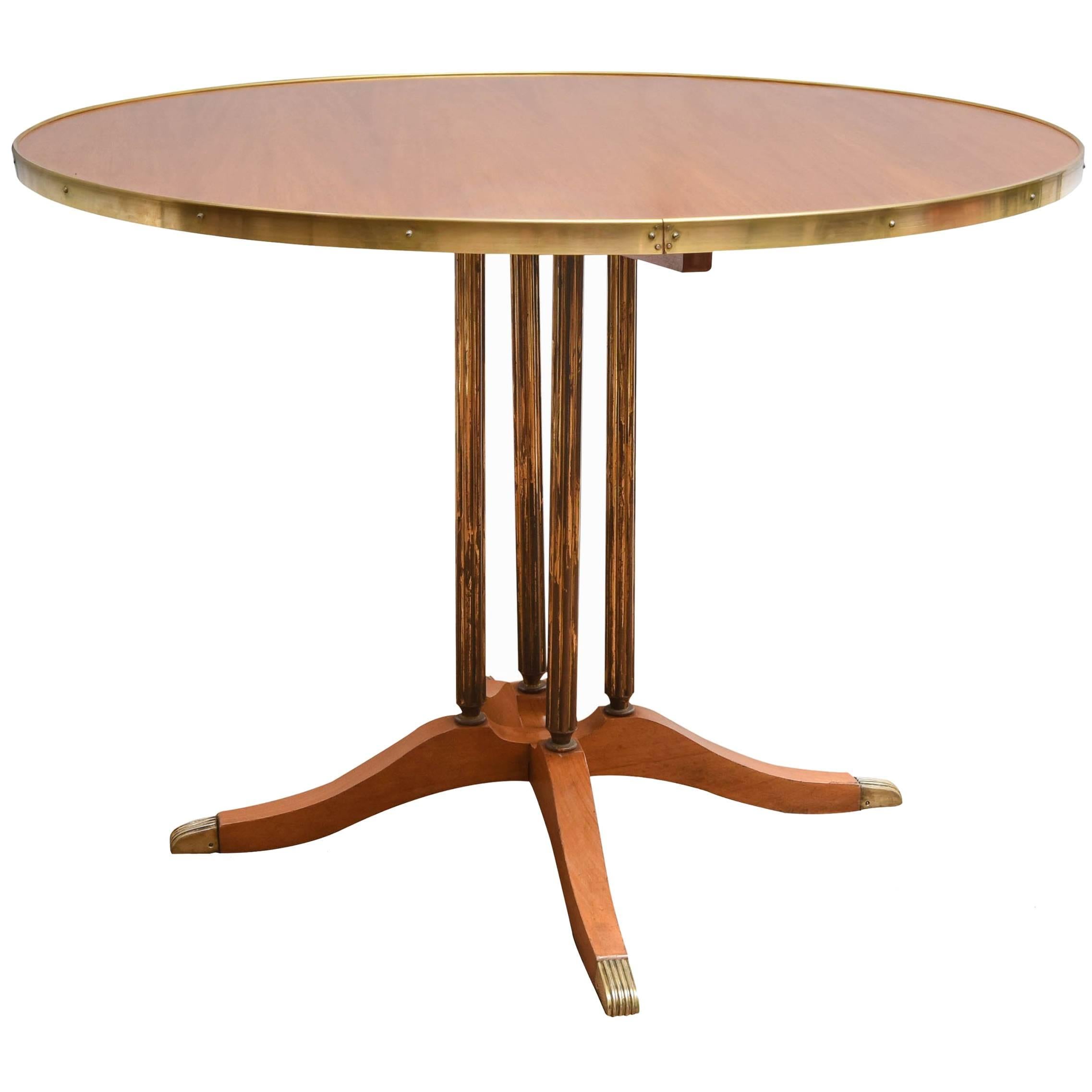 Wooden Italian Round Table with Brass Columns, 1950 For Sale