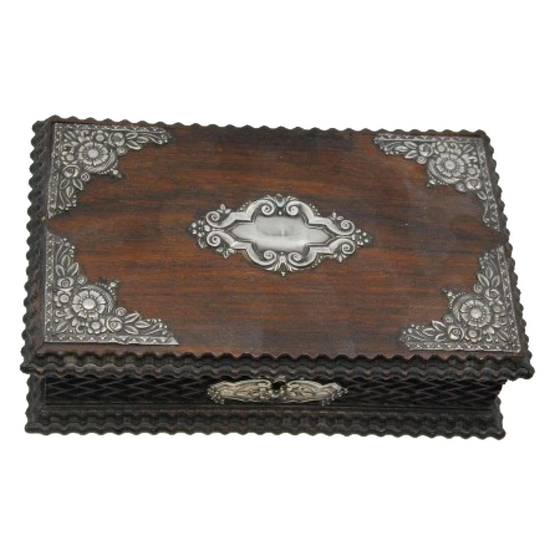 Wooden jewelry box with silver applications
