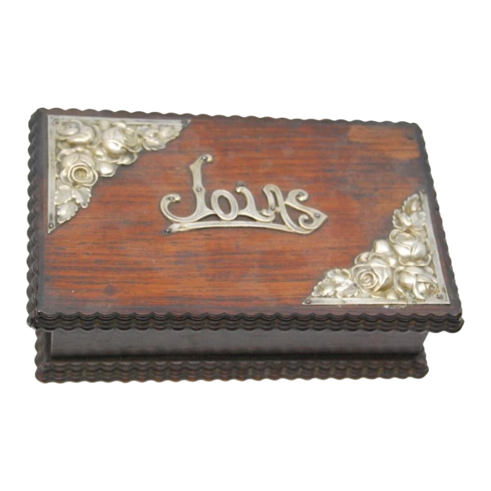 Wooden jewelry box with silver applications