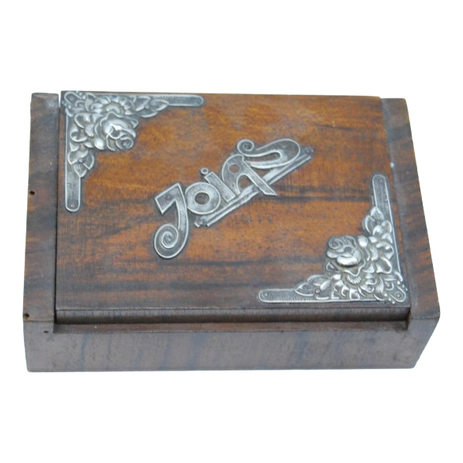 Wooden jewelry box with silver applications
