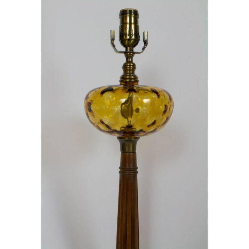 Hollywood Regency Wooden Lamp with Amber Glass Font For Sale