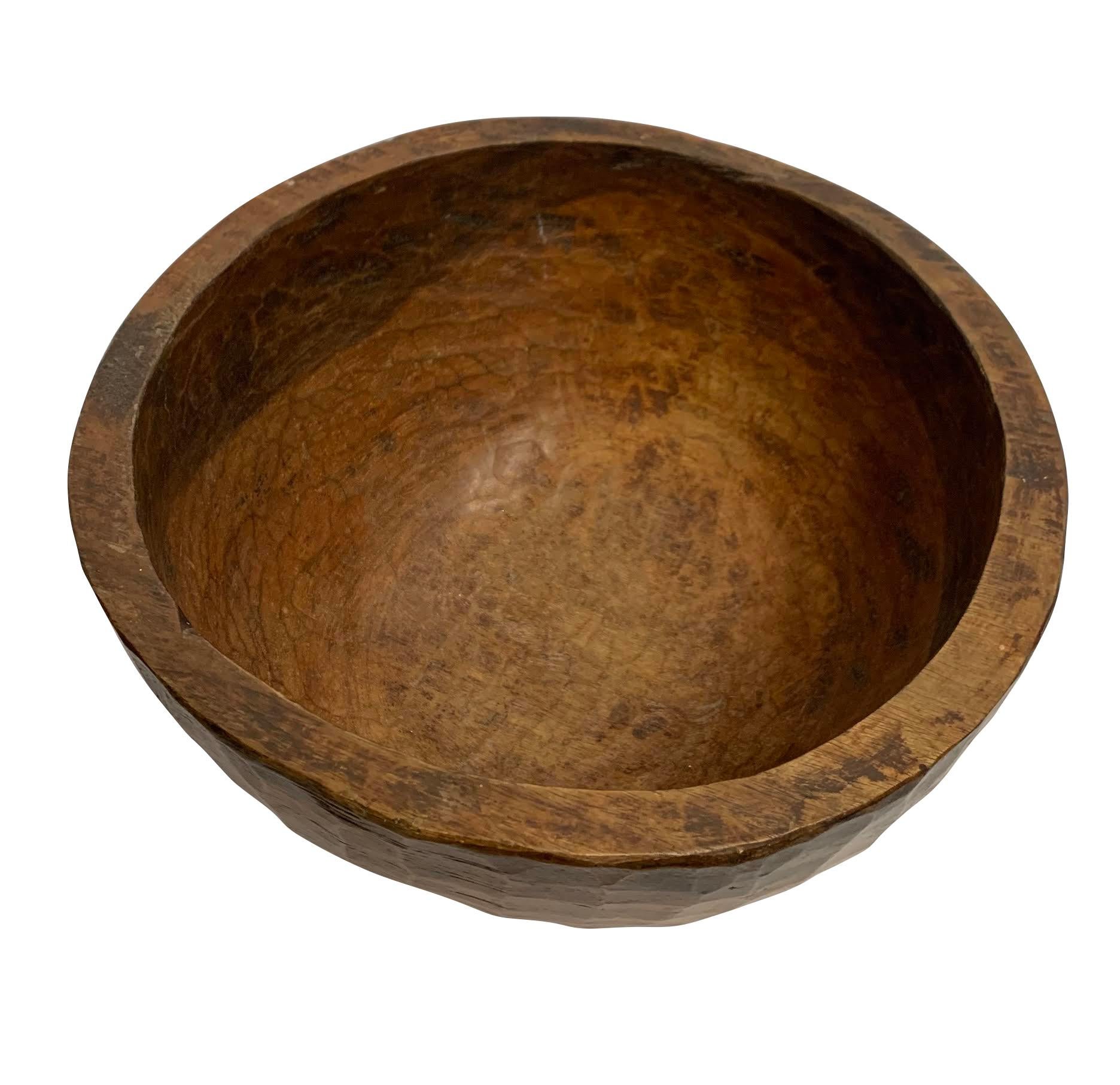 Indian Wooden Large Carved Bowl, India, 19th Century For Sale