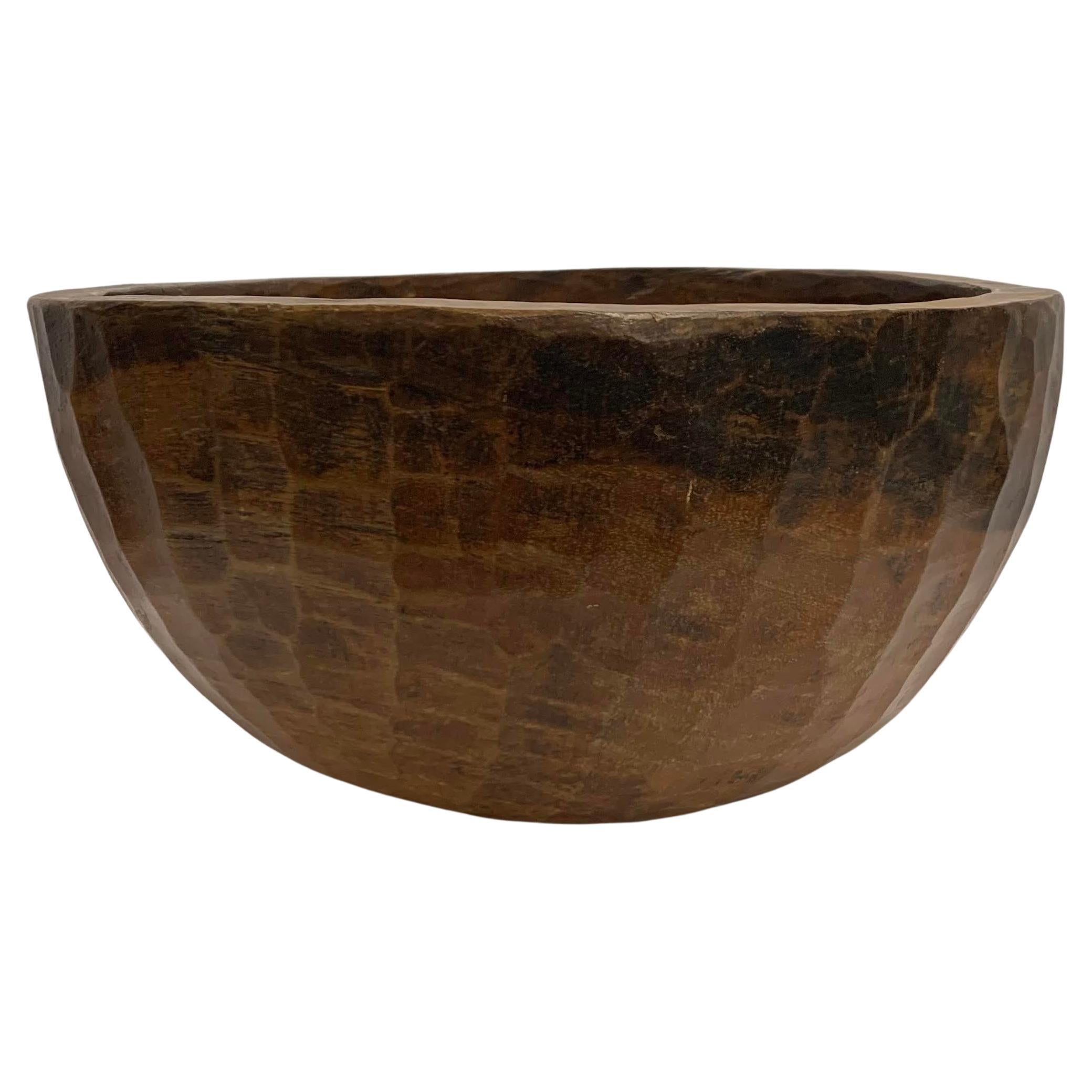 Wooden Large Carved Bowl, India, 19th Century For Sale