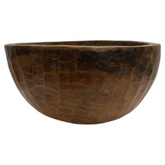 Used Wooden Large Carved Bowl, India, 19th Century