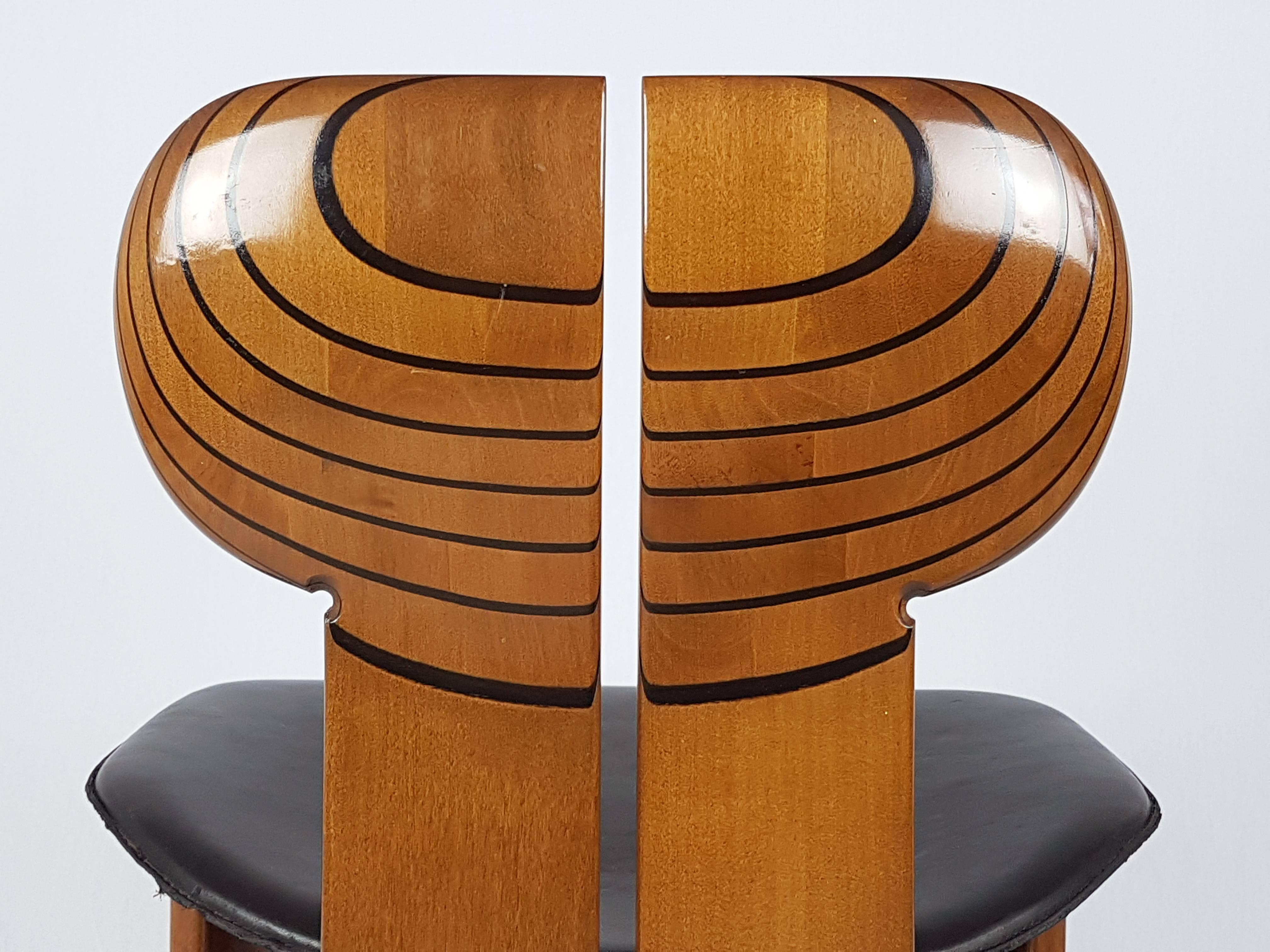 Italian Wooden & Leather Africa Chairs from Artona Serie by A. e T. Scarpa for Maxalto