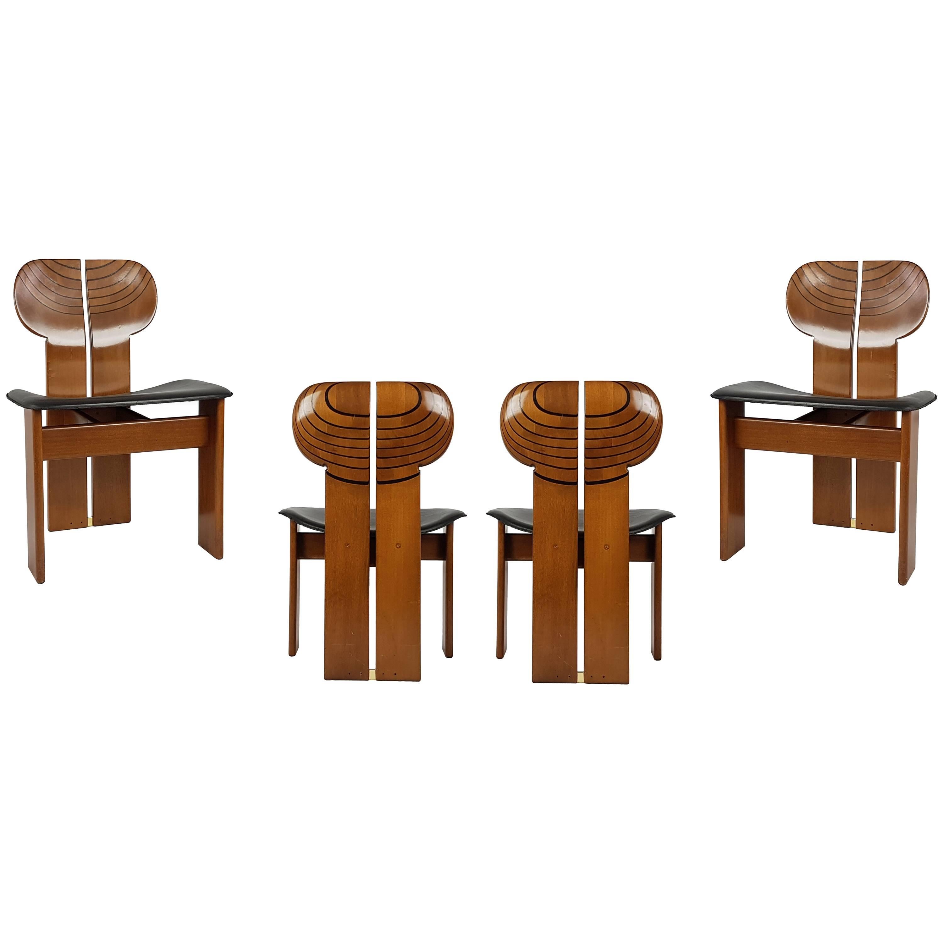 Wooden & Leather Africa Chairs from Artona Serie by A. e T. Scarpa for Maxalto