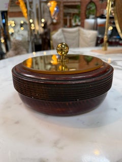 Wooden Lidded Box with Brass-Tone Mirror Top