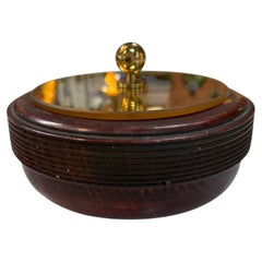 Wooden Lidded Box with Brass-Tone Mirror Top