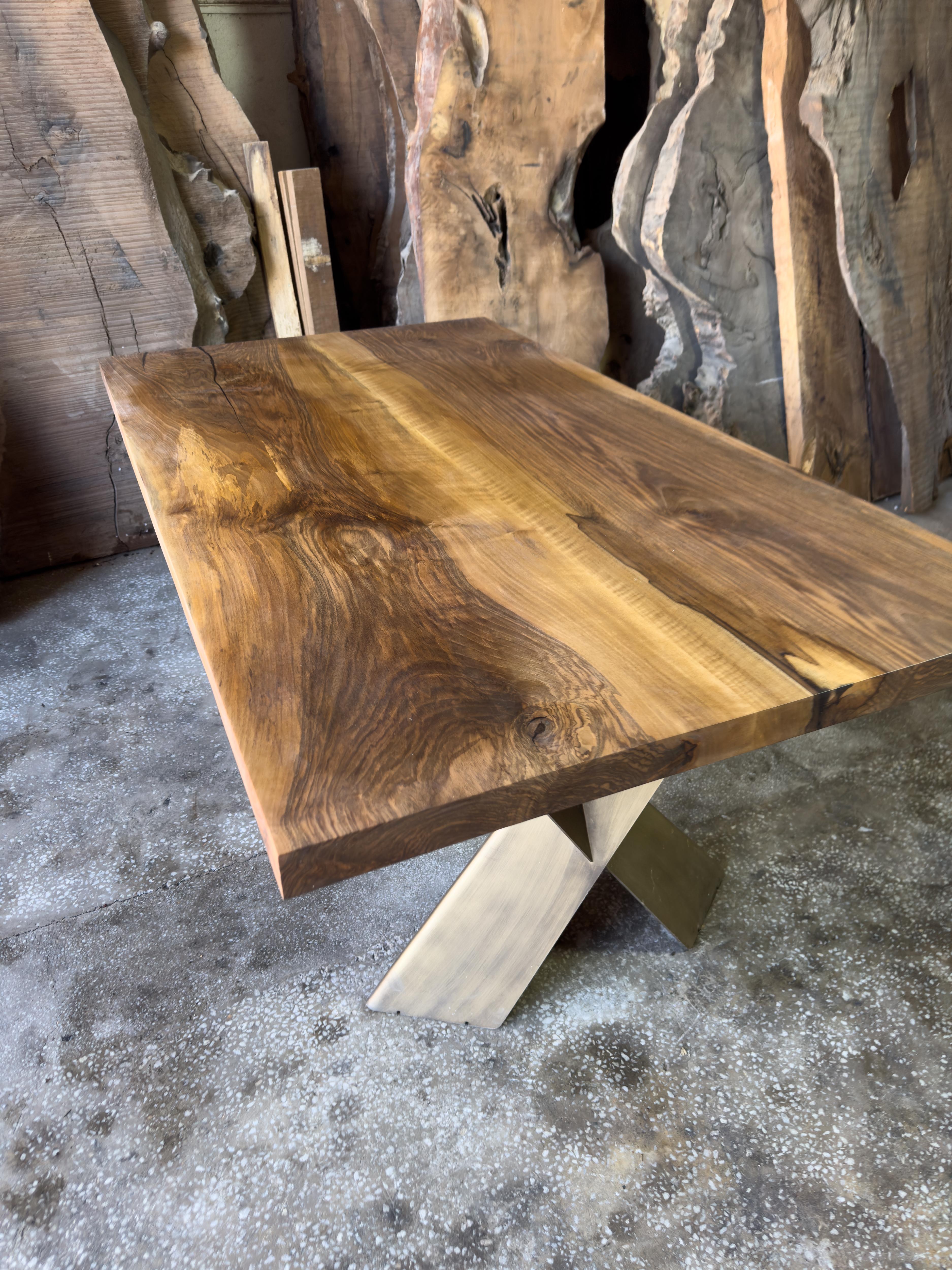 Organic Modern Rustic Wooden Live Edge Black Walnut Custom Dining Table For Sale