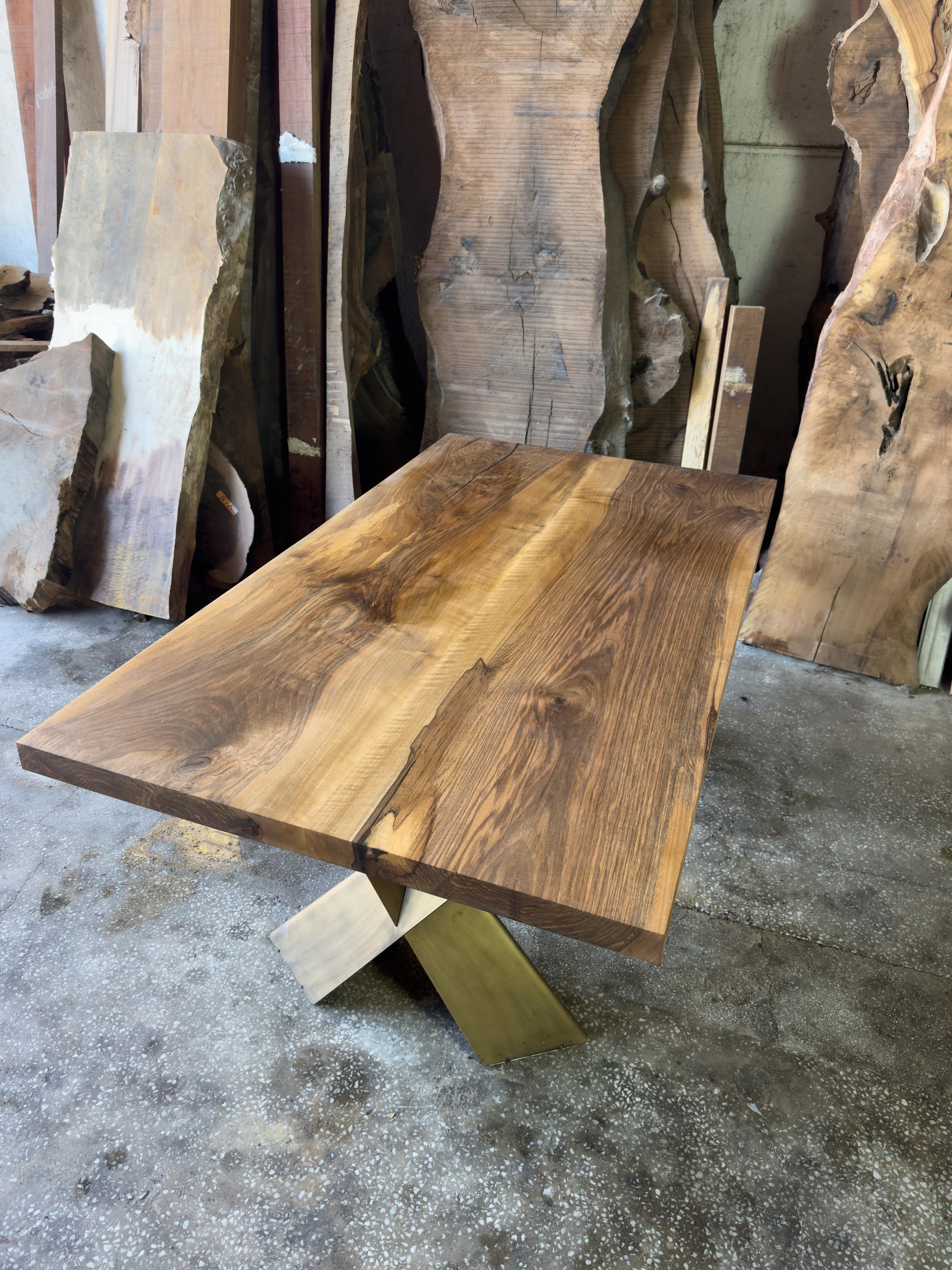 Contemporary Rustic Wooden Live Edge Black Walnut Custom Dining Table For Sale