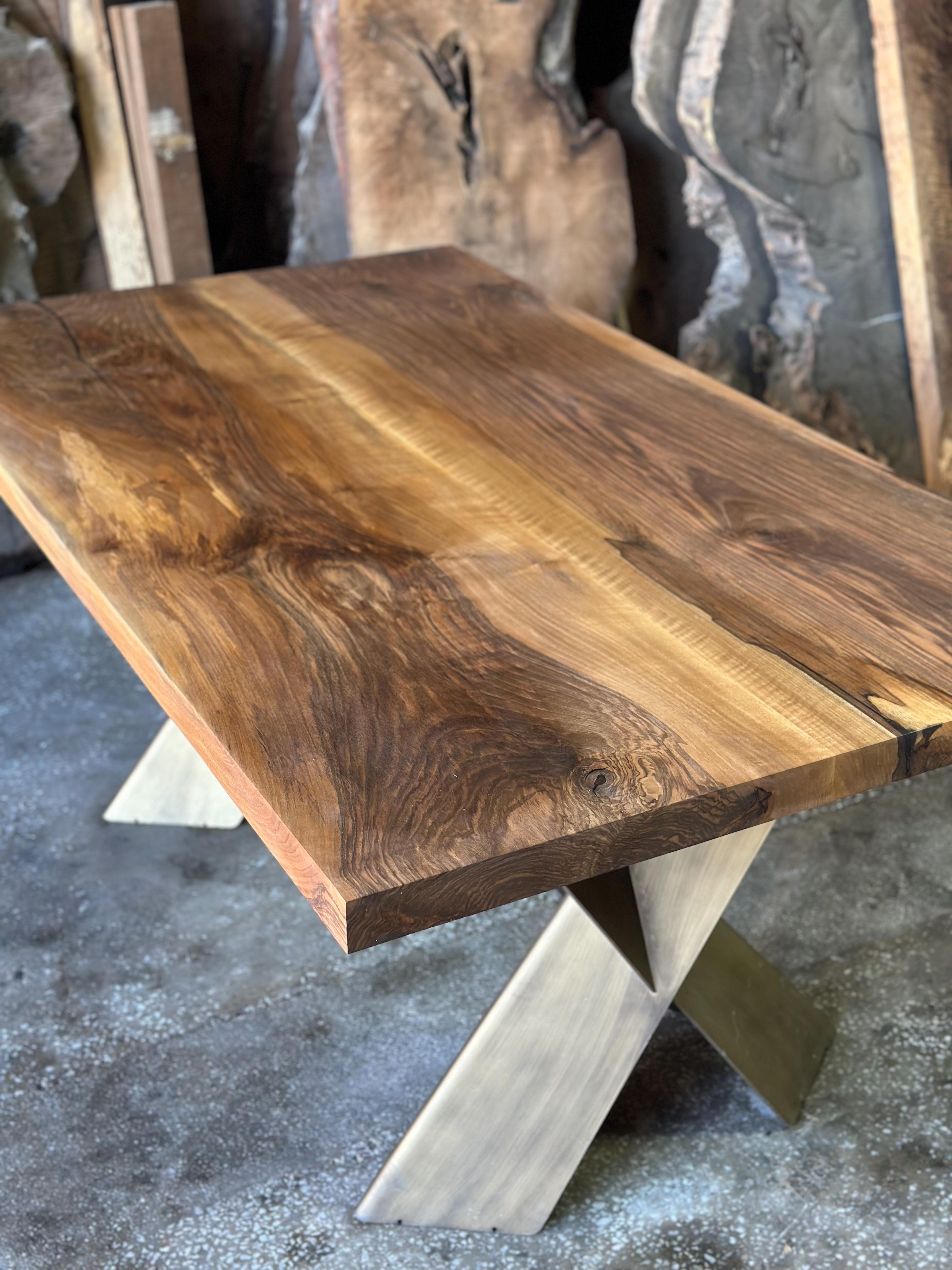 Rustic Wooden Live Edge Black Walnut Custom Dining Table For Sale 2