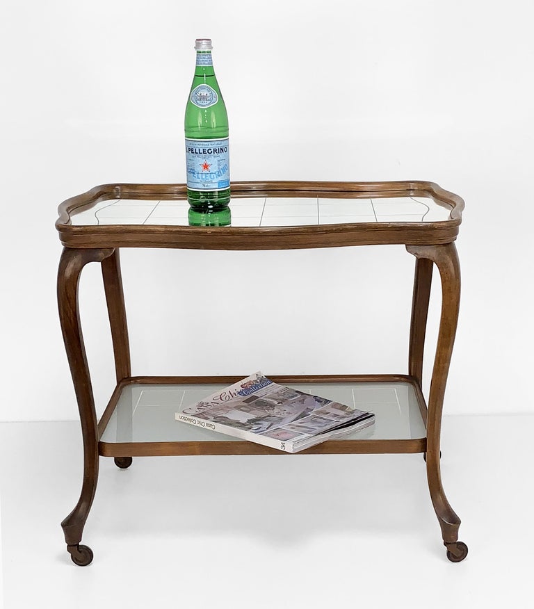 Wooden Louis XV Style Bar Trolley with Mirror Top and Glass, France, circa 1930 For Sale 7