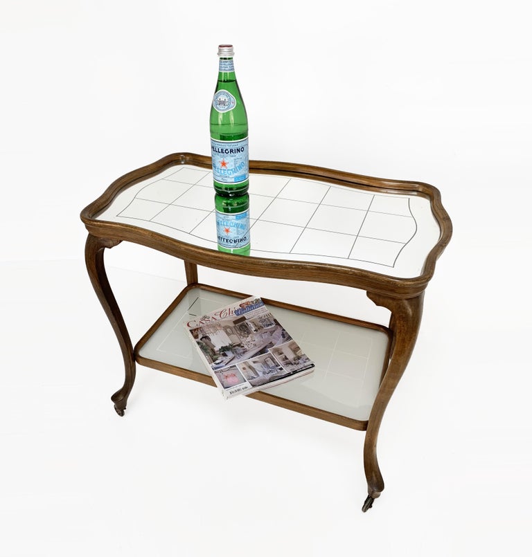 Wooden Louis XV Style Bar Trolley with Mirror Top and Glass, France, circa 1930 For Sale 1