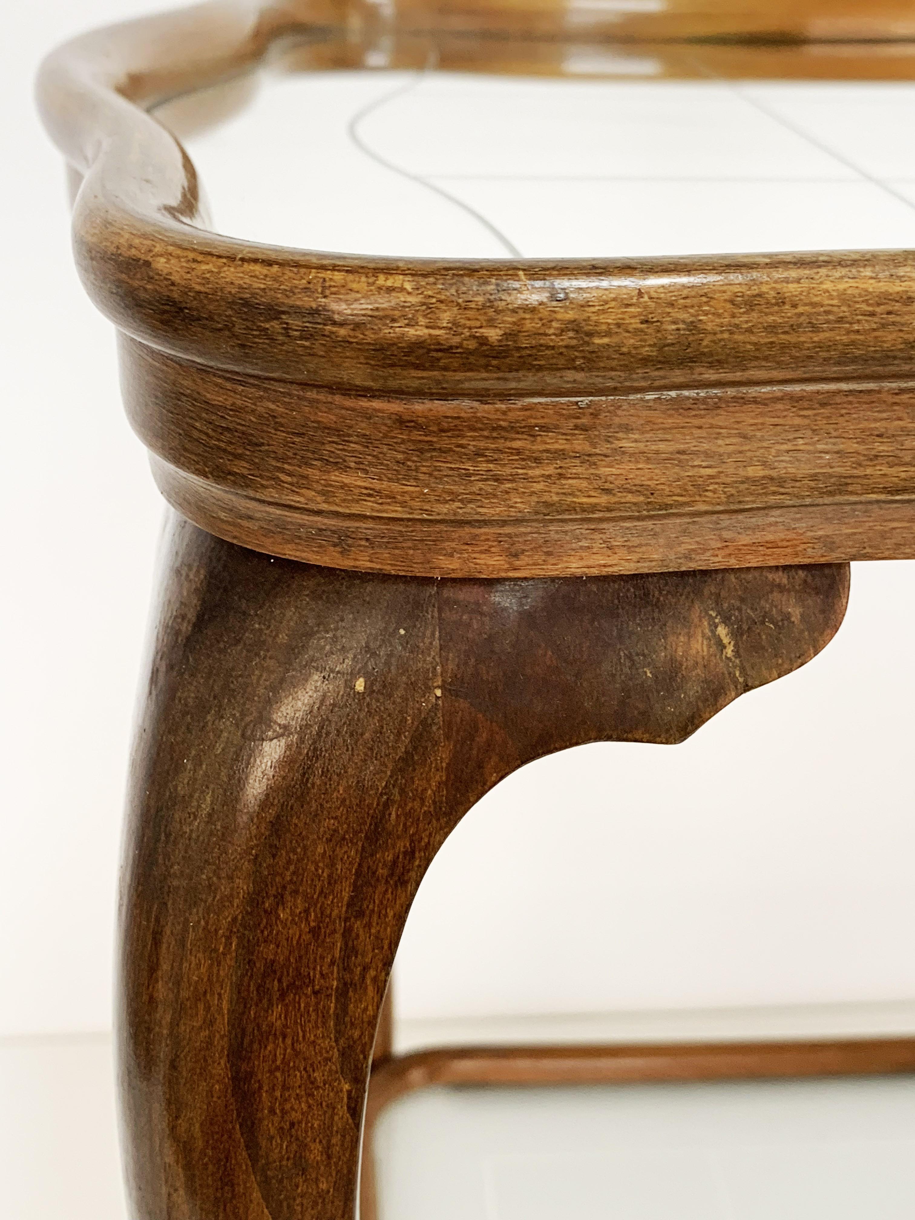 Wooden Louis XV Style Bar Trolley with Mirror Top and Glass, France, circa 1930 2