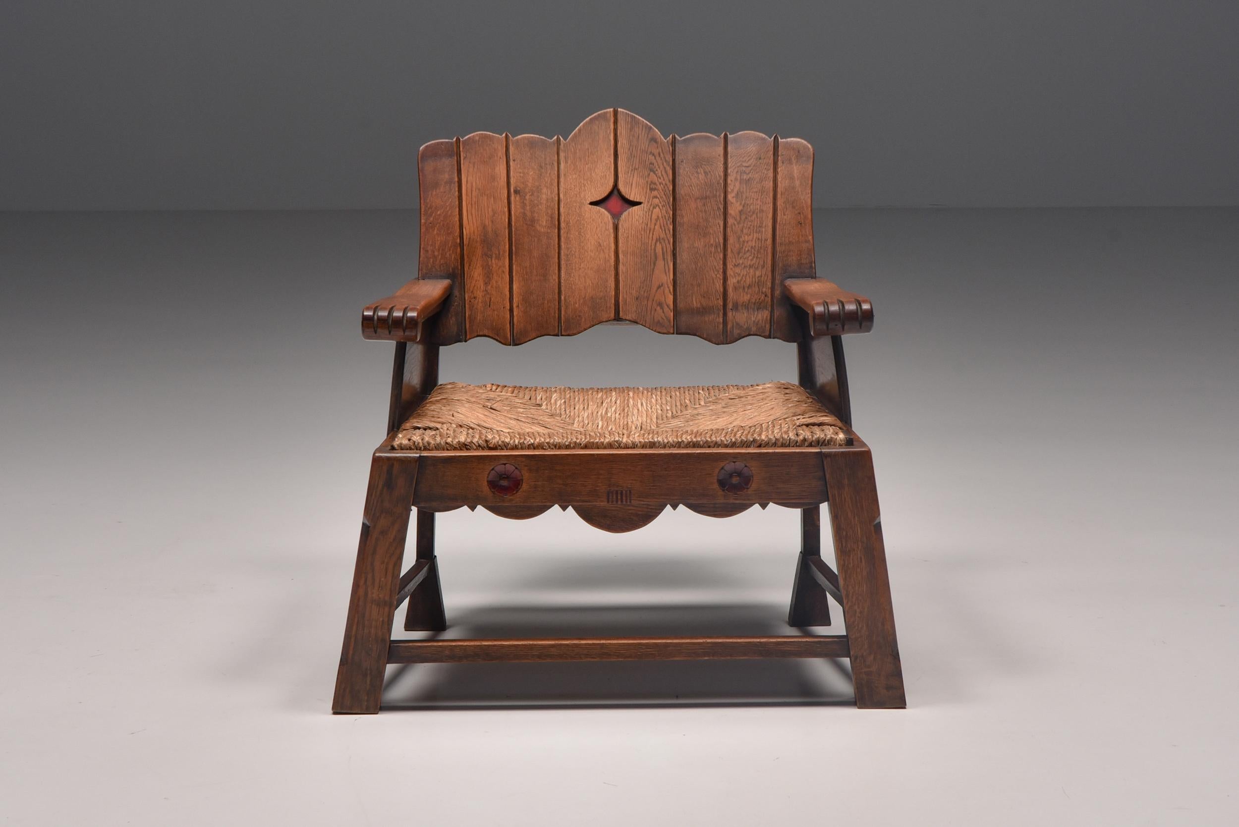 Rustic Folk Art Lounge Chair, UK, 1920s (Britisch) im Angebot