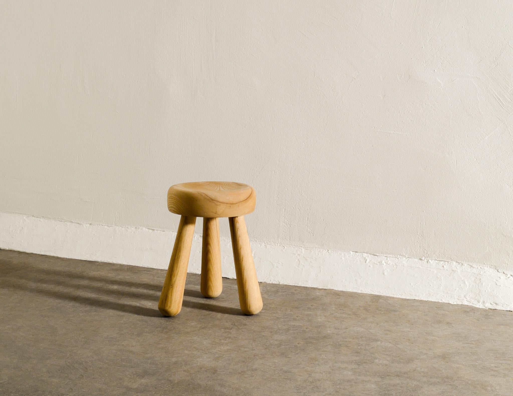 Scandinavian Modern Wooden Low Mid Century Stool in Ash by Ingvar Hildingsson, 1970s For Sale