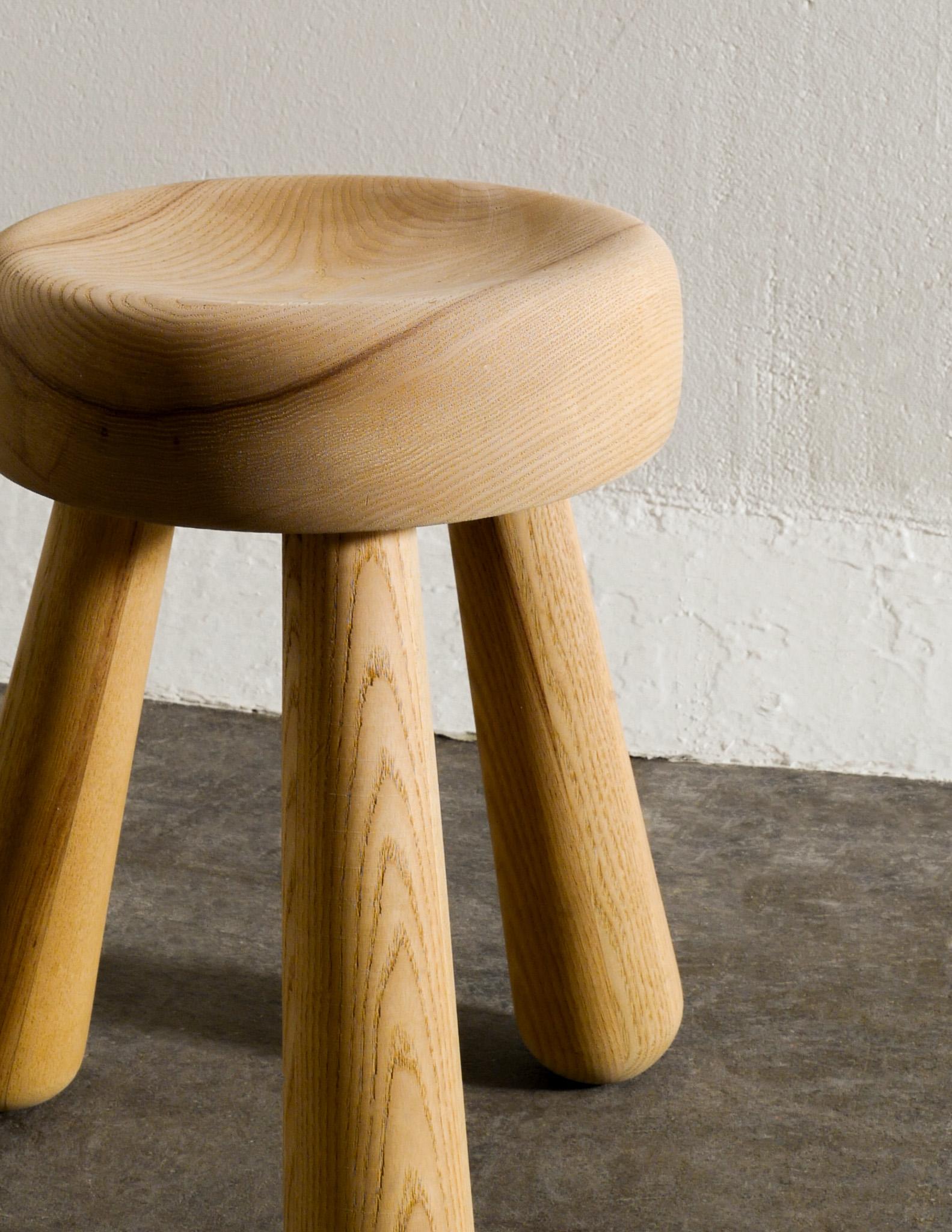 Swedish Wooden Low Mid Century Stool in Ash by Ingvar Hildingsson, 1970s For Sale