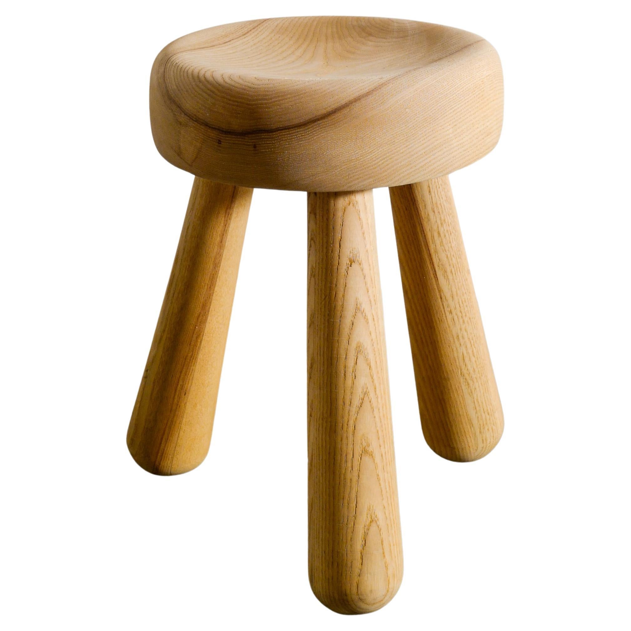 Wooden Low Mid Century Stool in Ash by Ingvar Hildingsson, 1970s For Sale