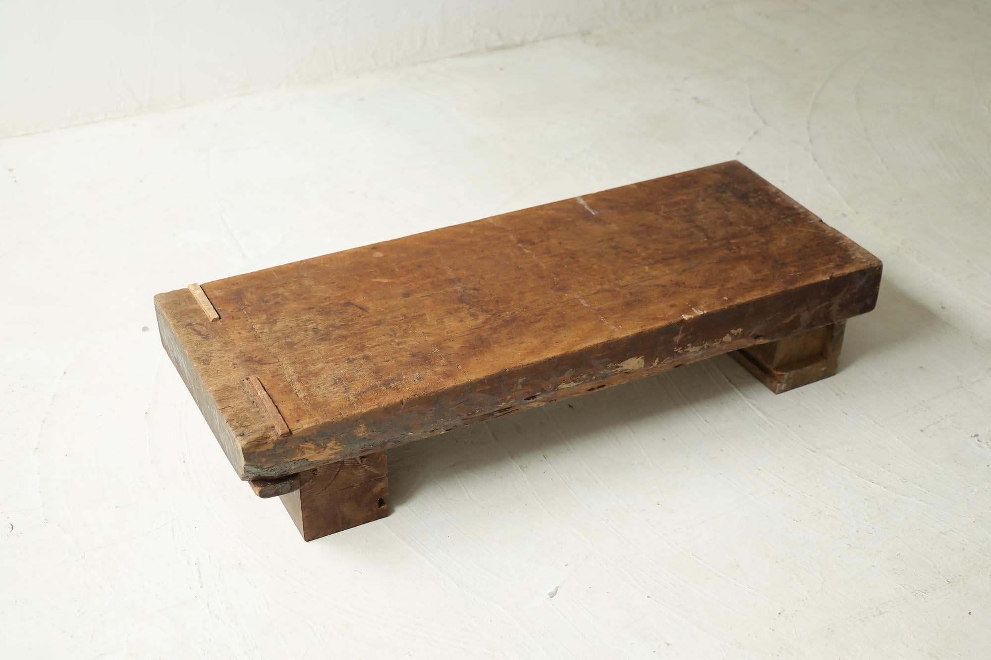 Hand-Carved Wooden Low Table, Japanese Antique, Wabi-Sabi, Mingei