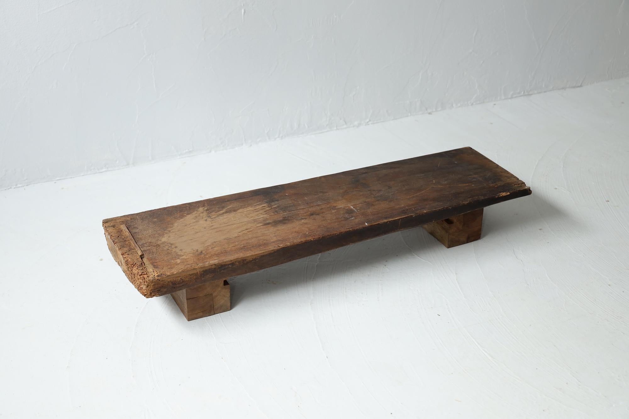 Hand-Carved Wooden Low Table, Japanese Antique, Wabi-Sabi, Mingei For Sale
