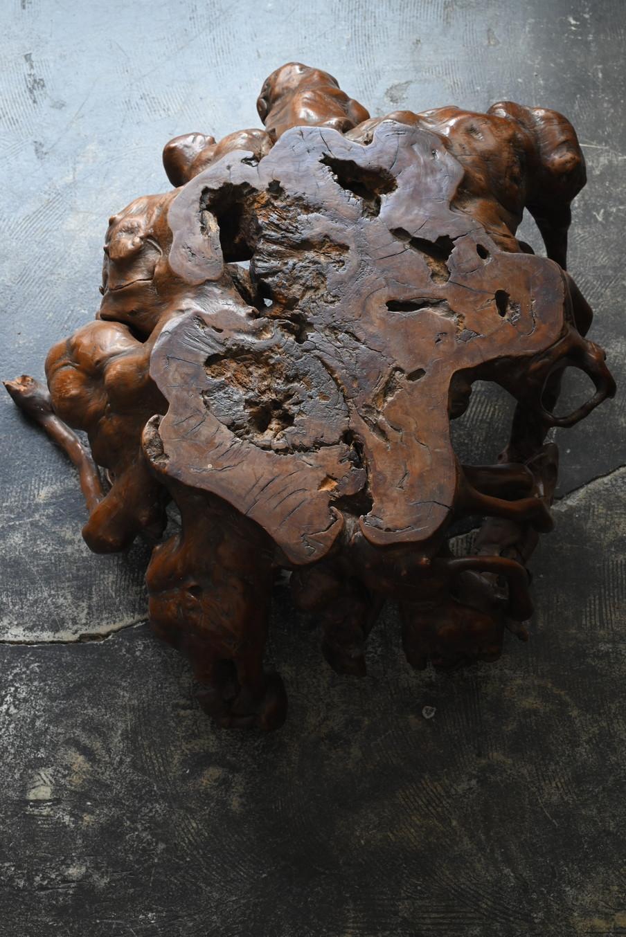 Table basse en bois fabriquée à partir des racines d'un vieil arbre japonais /  Table de canapé en vente 8