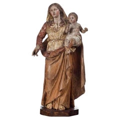 Madonna en bois avec enfant - Art baroque Italie 17ème siècle avec certificat d'exportation